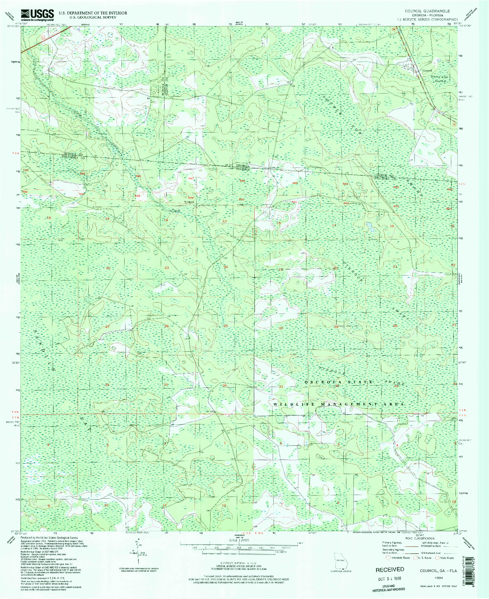 USGS 1:24000-SCALE QUADRANGLE FOR COUNCIL, GA 1994
