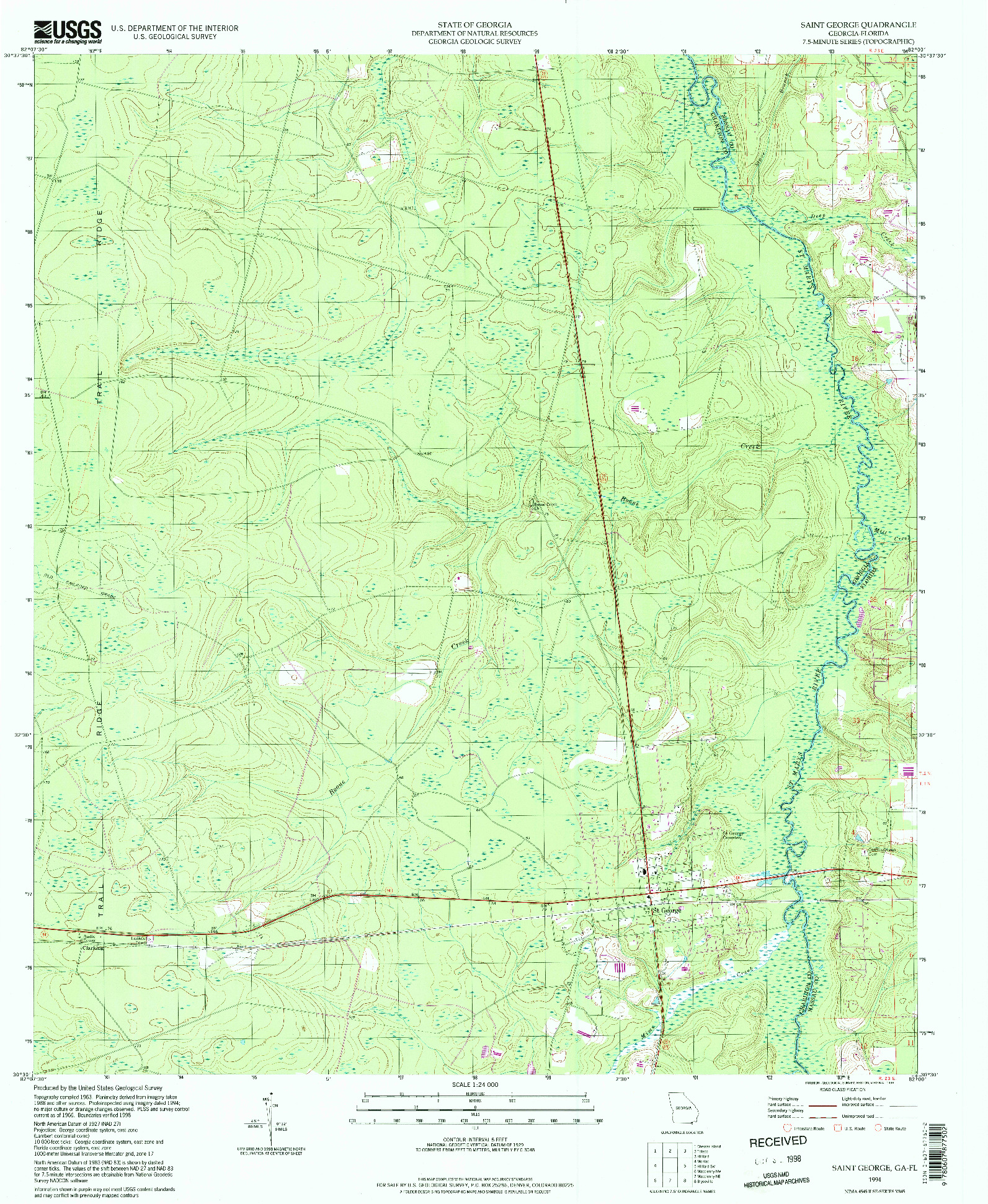 USGS 1:24000-SCALE QUADRANGLE FOR SAINT GEORGE, GA 1994