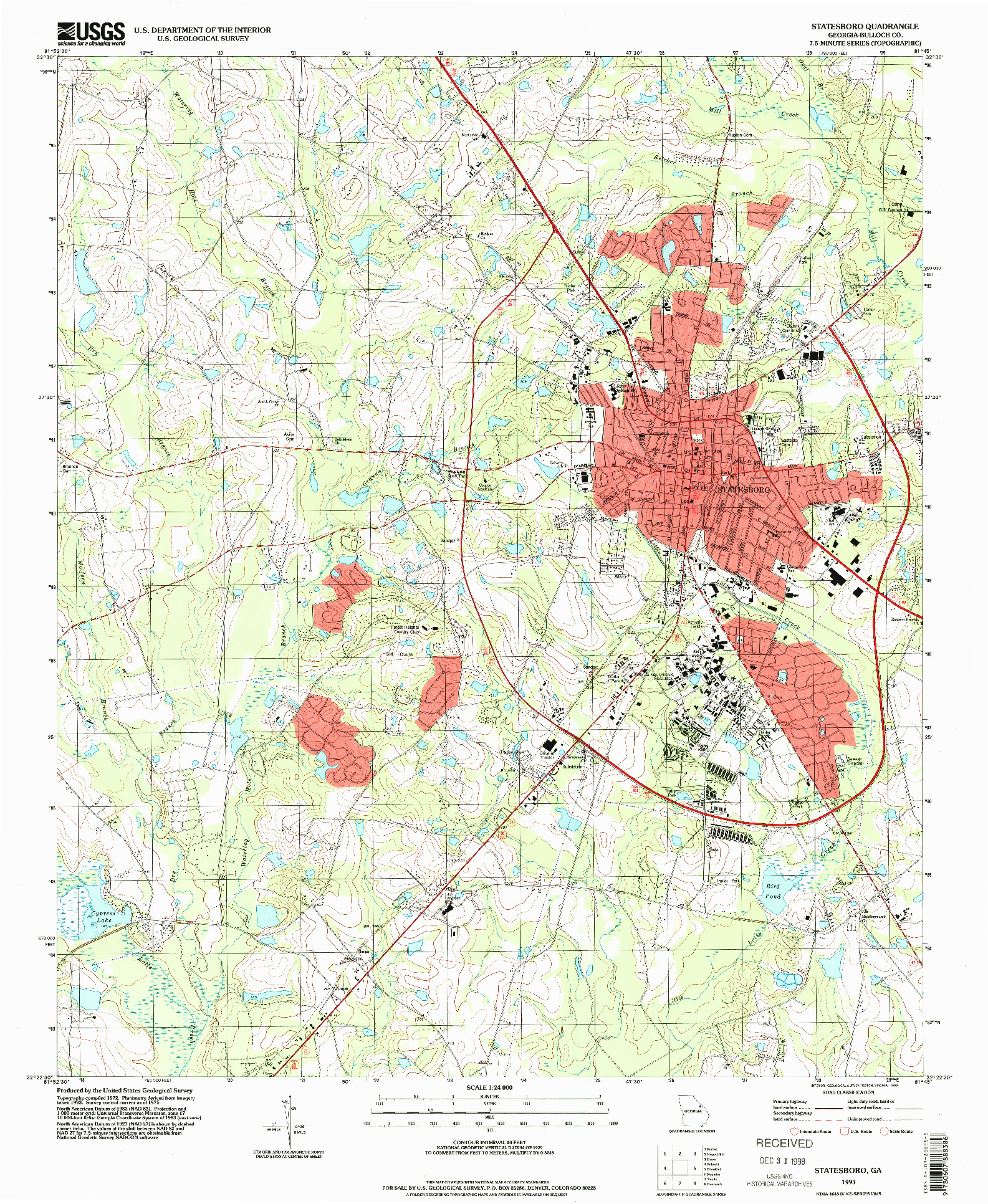 USGS 1:24000-SCALE QUADRANGLE FOR STATESBORO, GA 1993