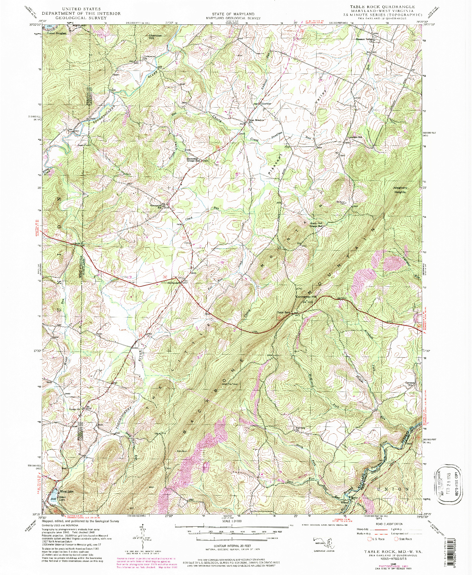USGS 1:24000-SCALE QUADRANGLE FOR TABLE ROCK, MD 1948
