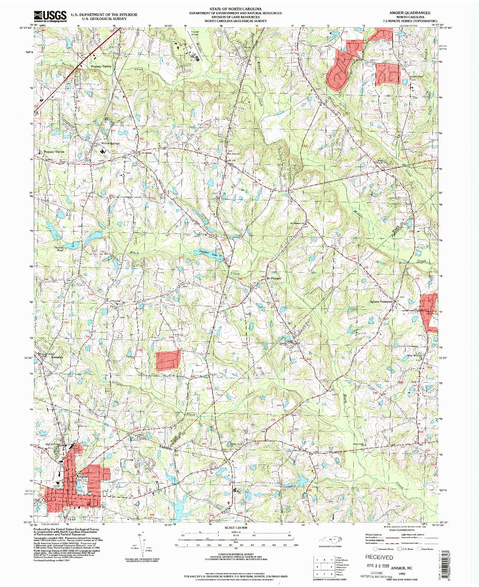 USGS 1:24000-SCALE QUADRANGLE FOR ANGIER, NC 1993