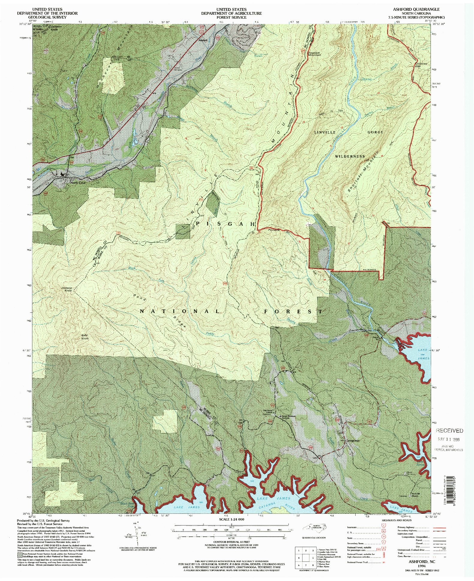 USGS 1:24000-SCALE QUADRANGLE FOR ASHFORD, NC 1994