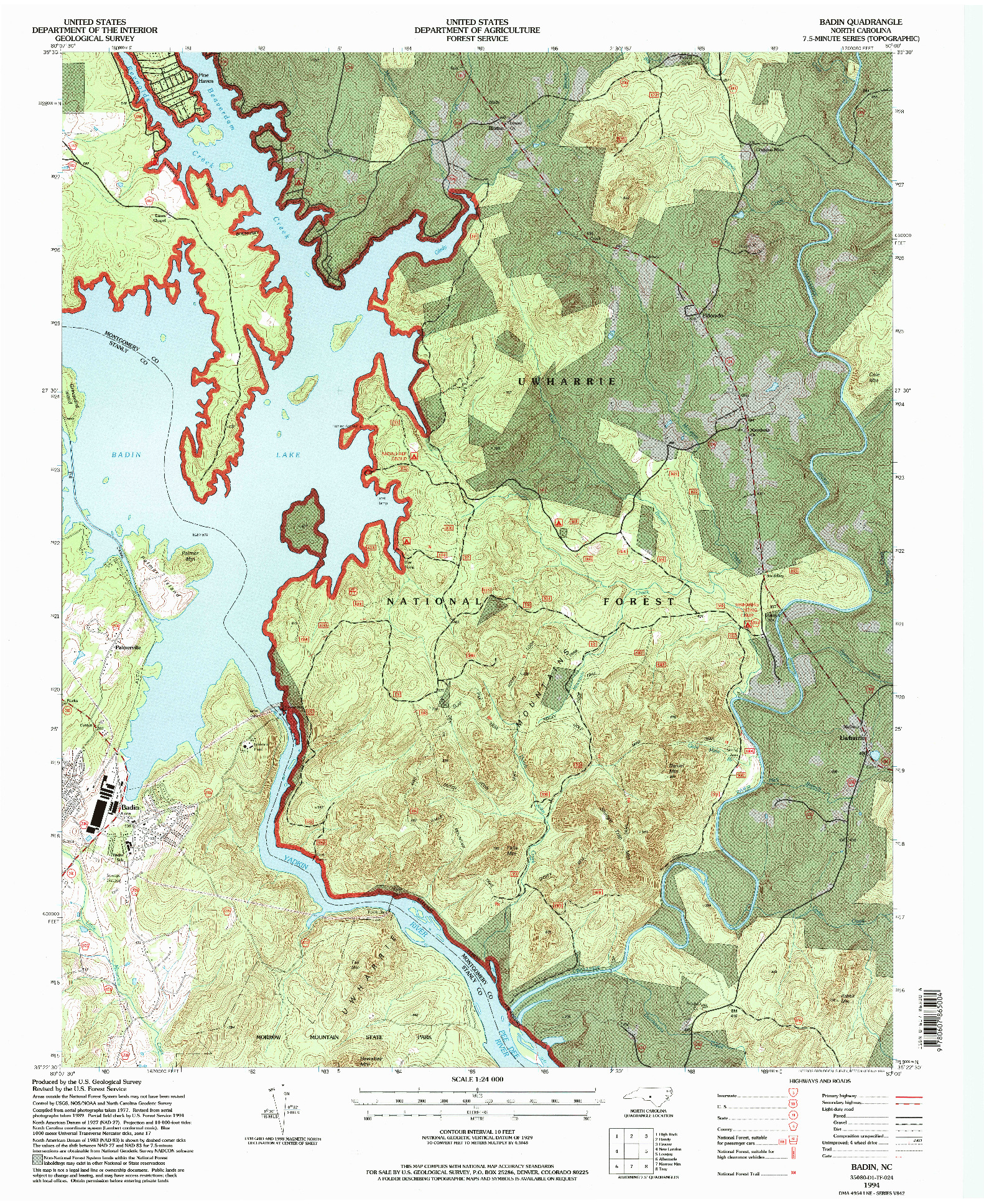 USGS 1:24000-SCALE QUADRANGLE FOR BADIN, NC 1994