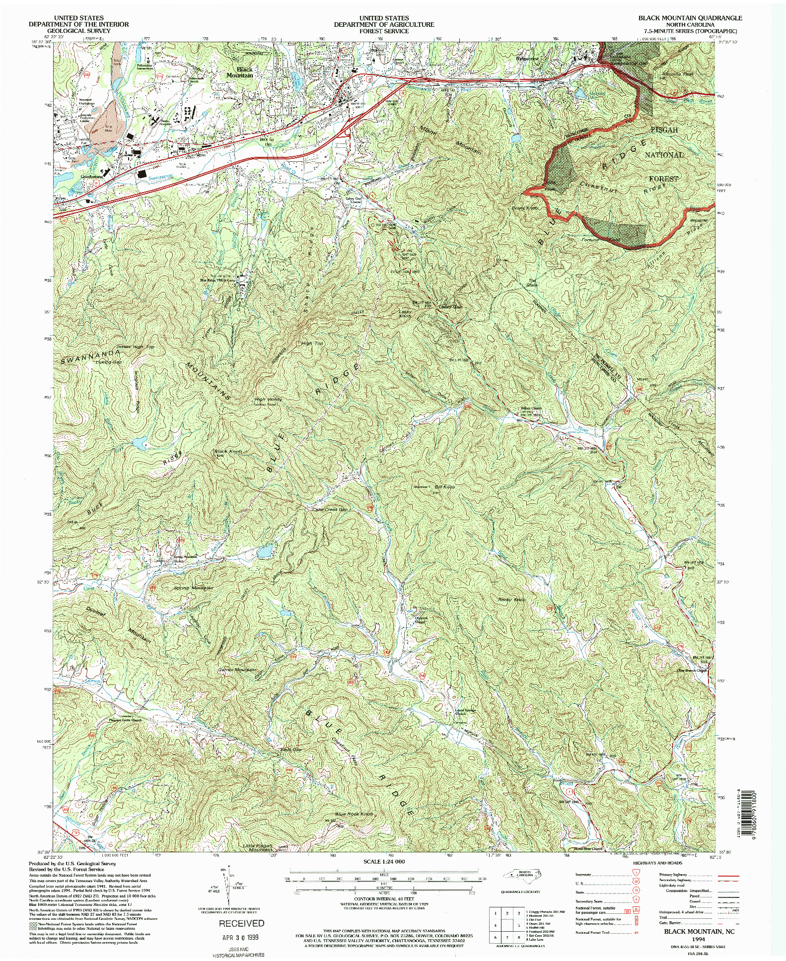 USGS 1:24000-SCALE QUADRANGLE FOR BLACK MOUNTAIN, NC 1994