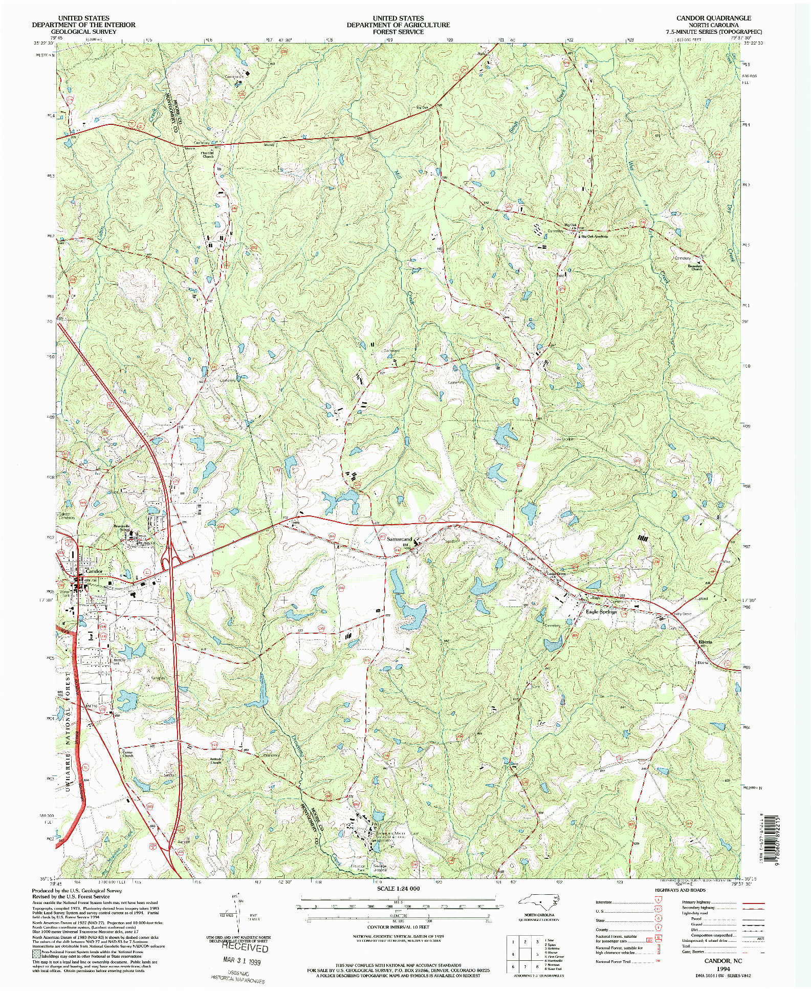 USGS 1:24000-SCALE QUADRANGLE FOR CANDOR, NC 1994