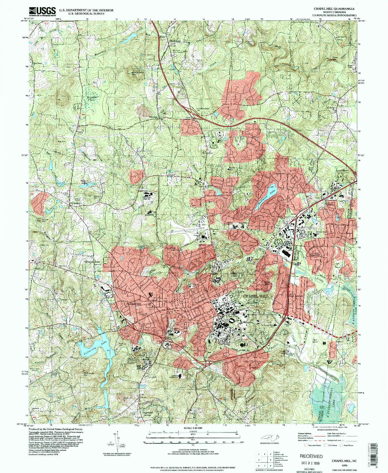 USGS 1:24000-SCALE QUADRANGLE FOR CHAPEL HILL, NC 1993