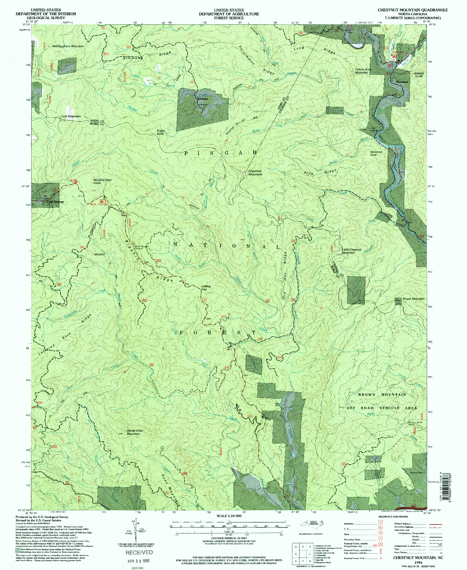 USGS 1:24000-SCALE QUADRANGLE FOR CHESTNUT MOUNTAIN, NC 1994