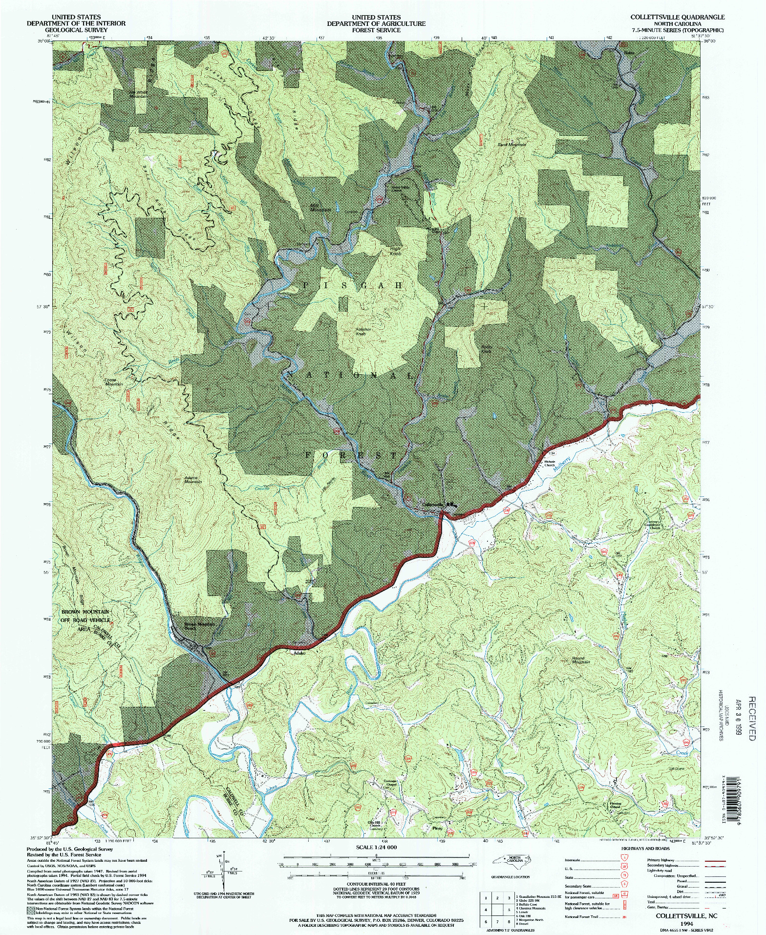 USGS 1:24000-SCALE QUADRANGLE FOR COLLETTSVILLE, NC 1994