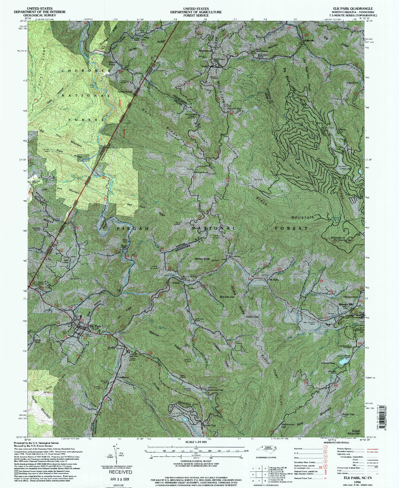 USGS 1:24000-SCALE QUADRANGLE FOR ELK PARK, NC 1994