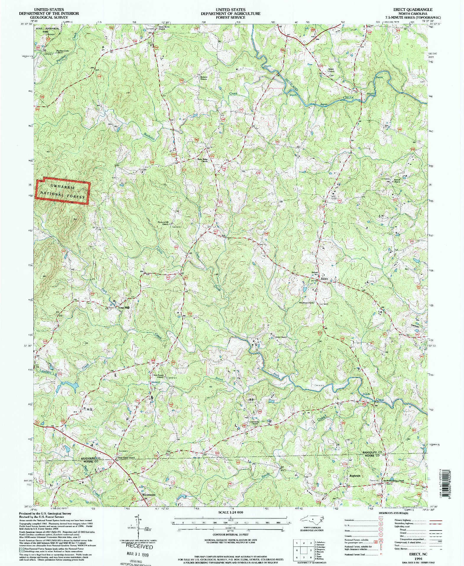 USGS 1:24000-SCALE QUADRANGLE FOR ERECT, NC 1994