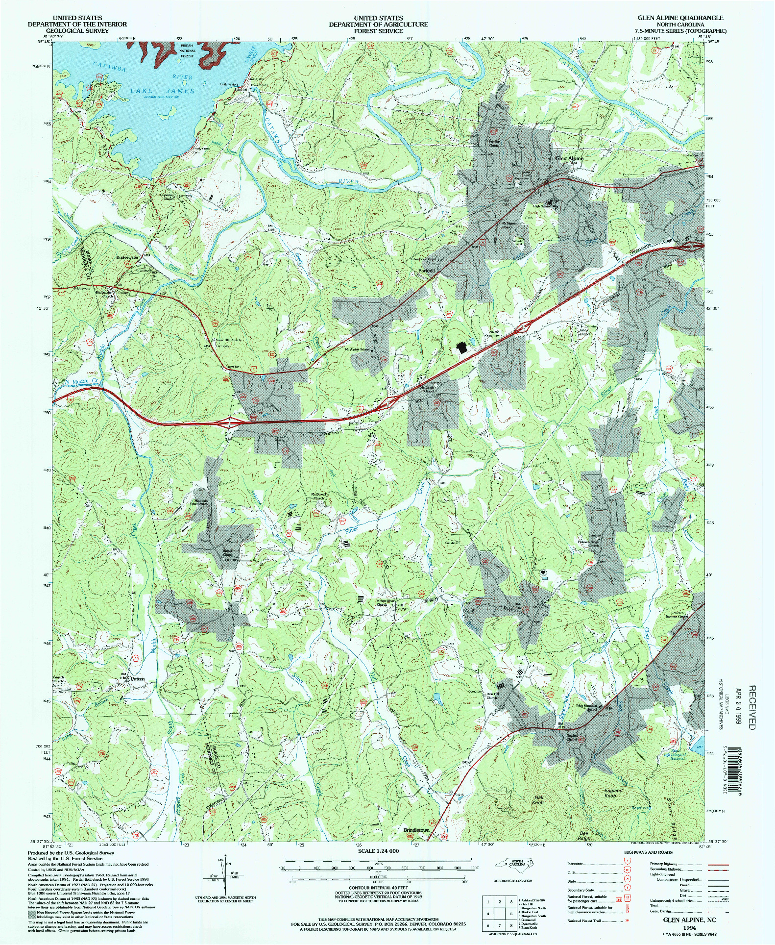 USGS 1:24000-SCALE QUADRANGLE FOR GLEN ALPINE, NC 1994