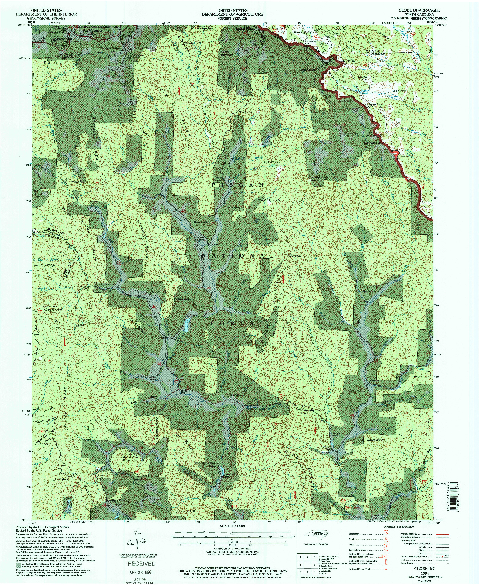 USGS 1:24000-SCALE QUADRANGLE FOR GLOBE, NC 1994