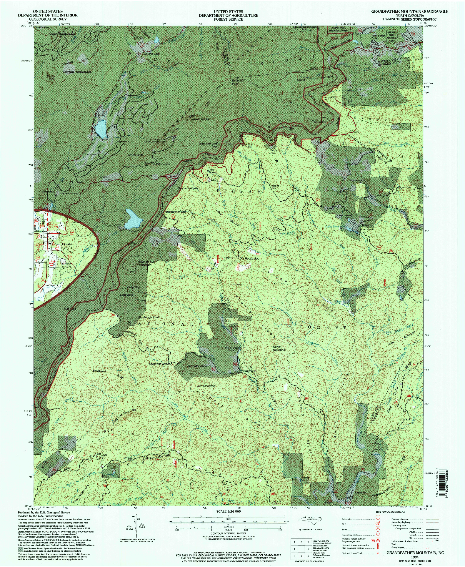 USGS 1:24000-SCALE QUADRANGLE FOR GRANDFATHER MOUNTAIN, NC 1994