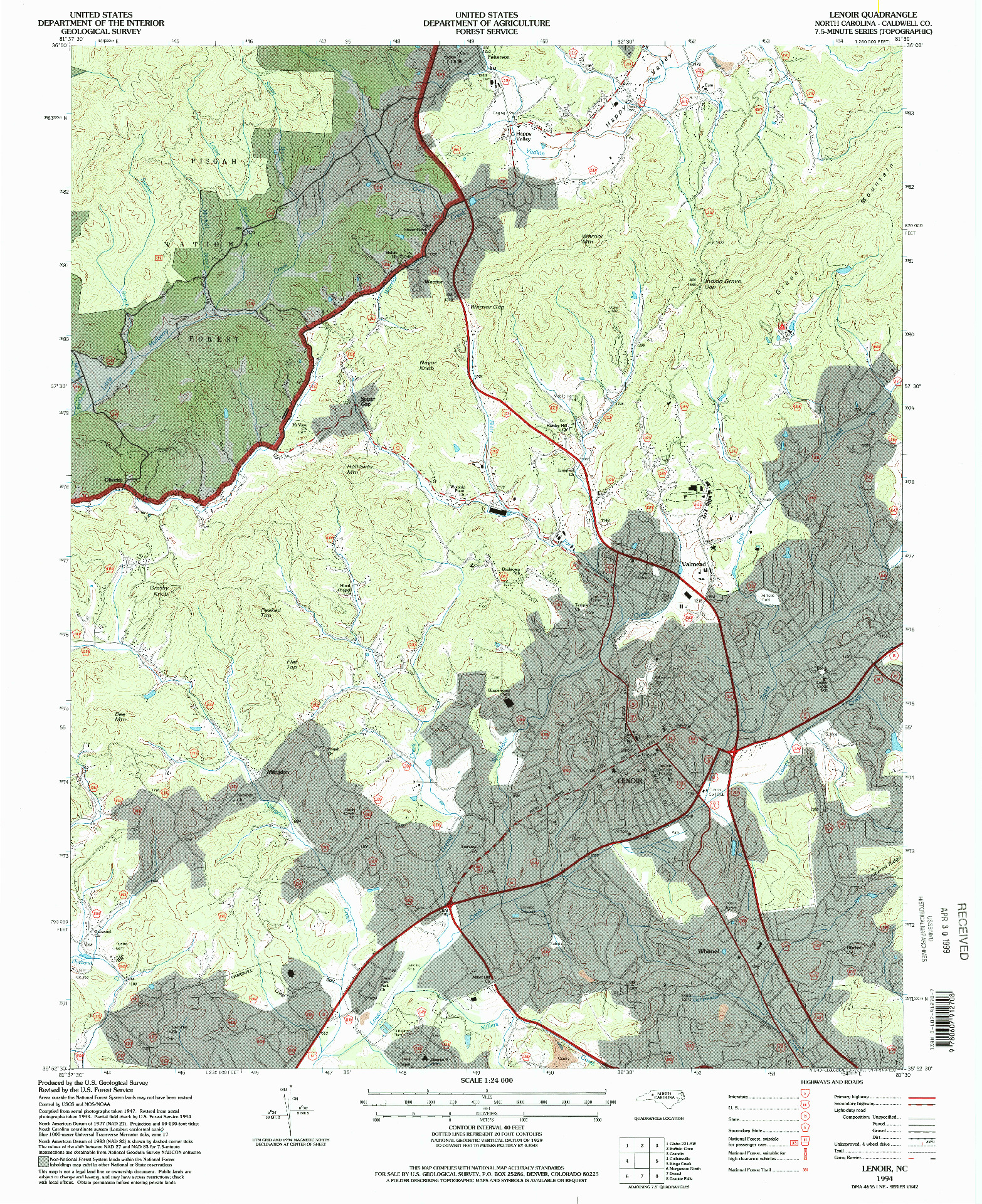 USGS 1:24000-SCALE QUADRANGLE FOR LENOIR, NC 1994