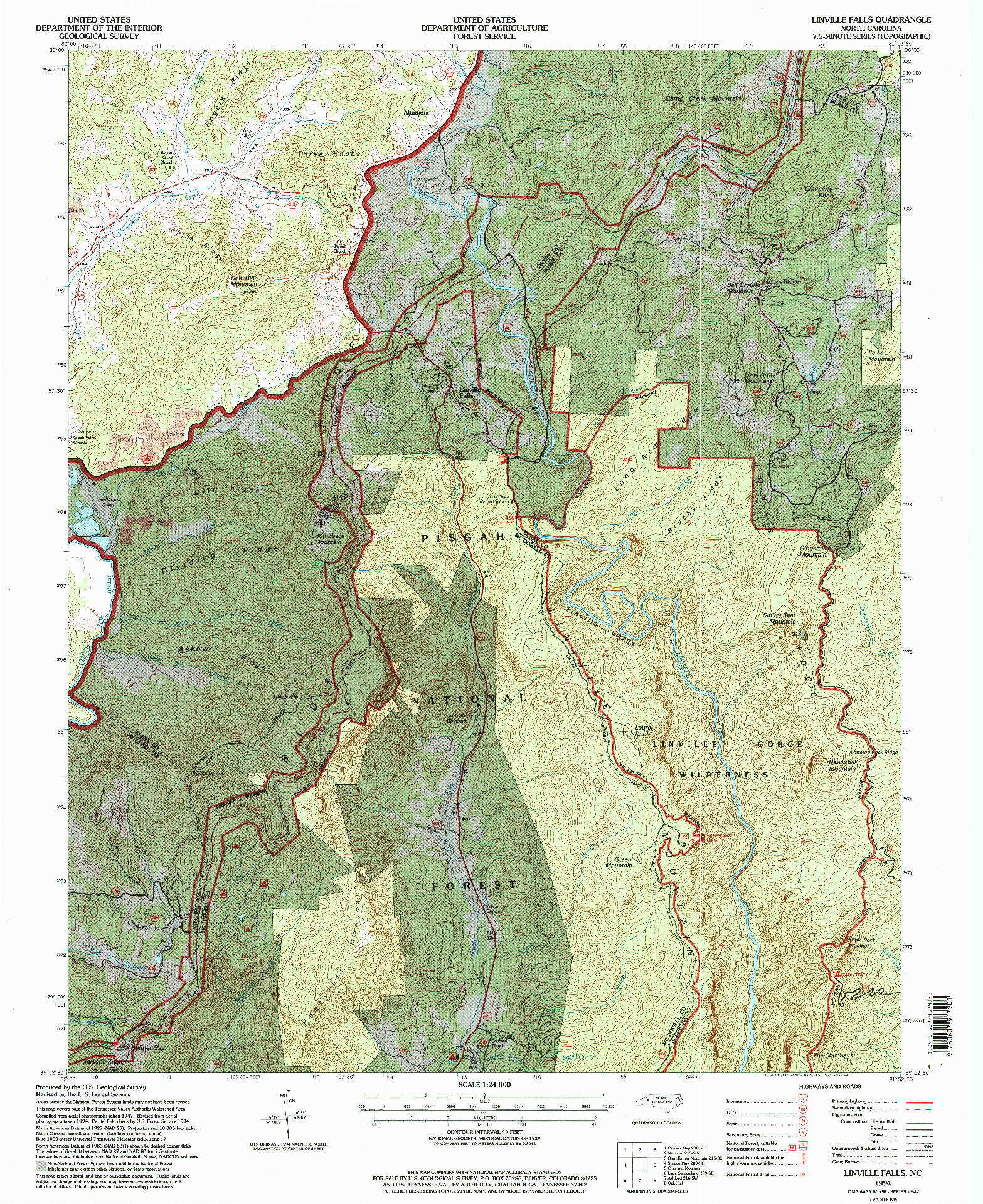 USGS 1:24000-SCALE QUADRANGLE FOR LINVILLE FALLS, NC 1994