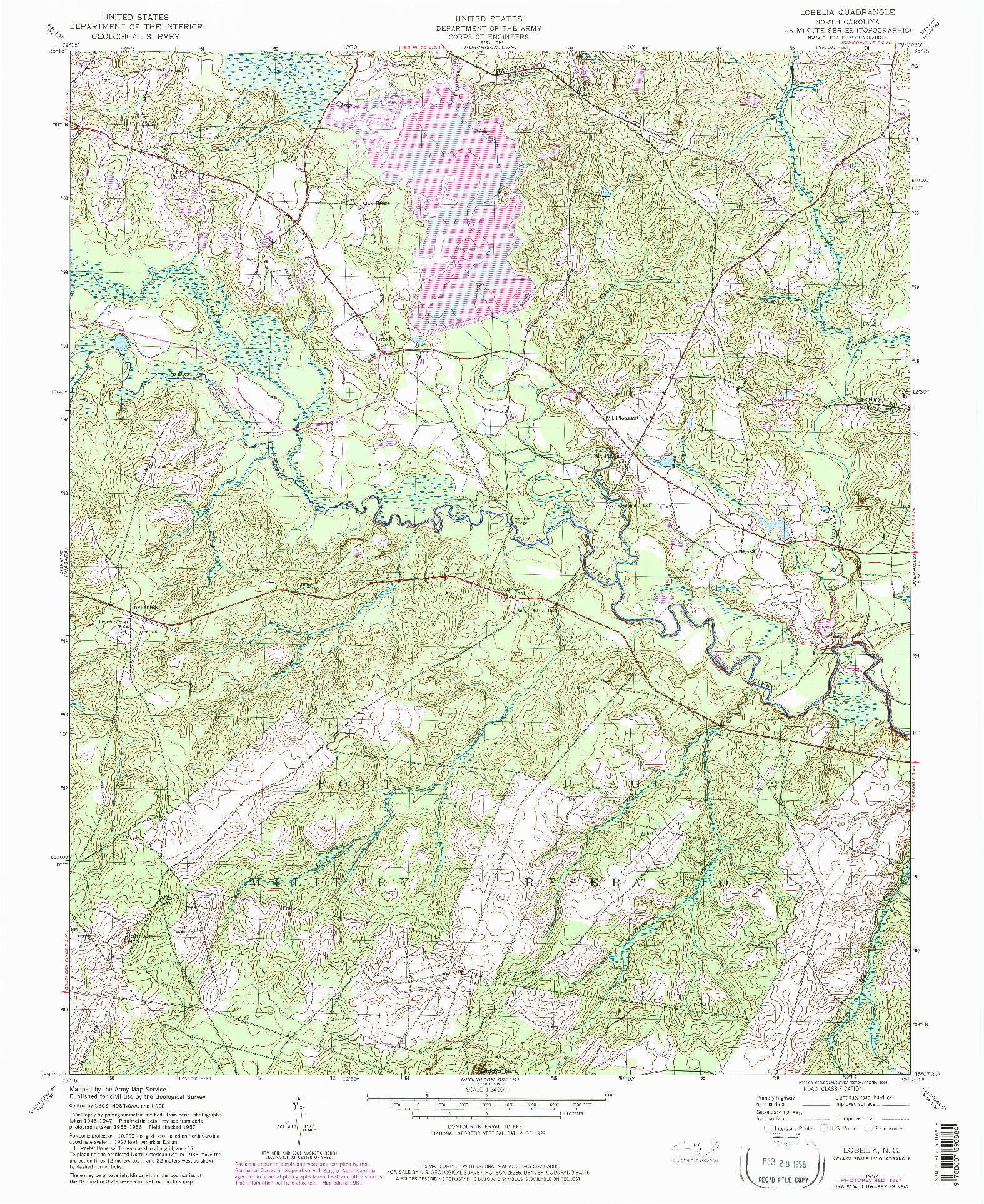 USGS 1:24000-SCALE QUADRANGLE FOR LOBELIA, NC 1957