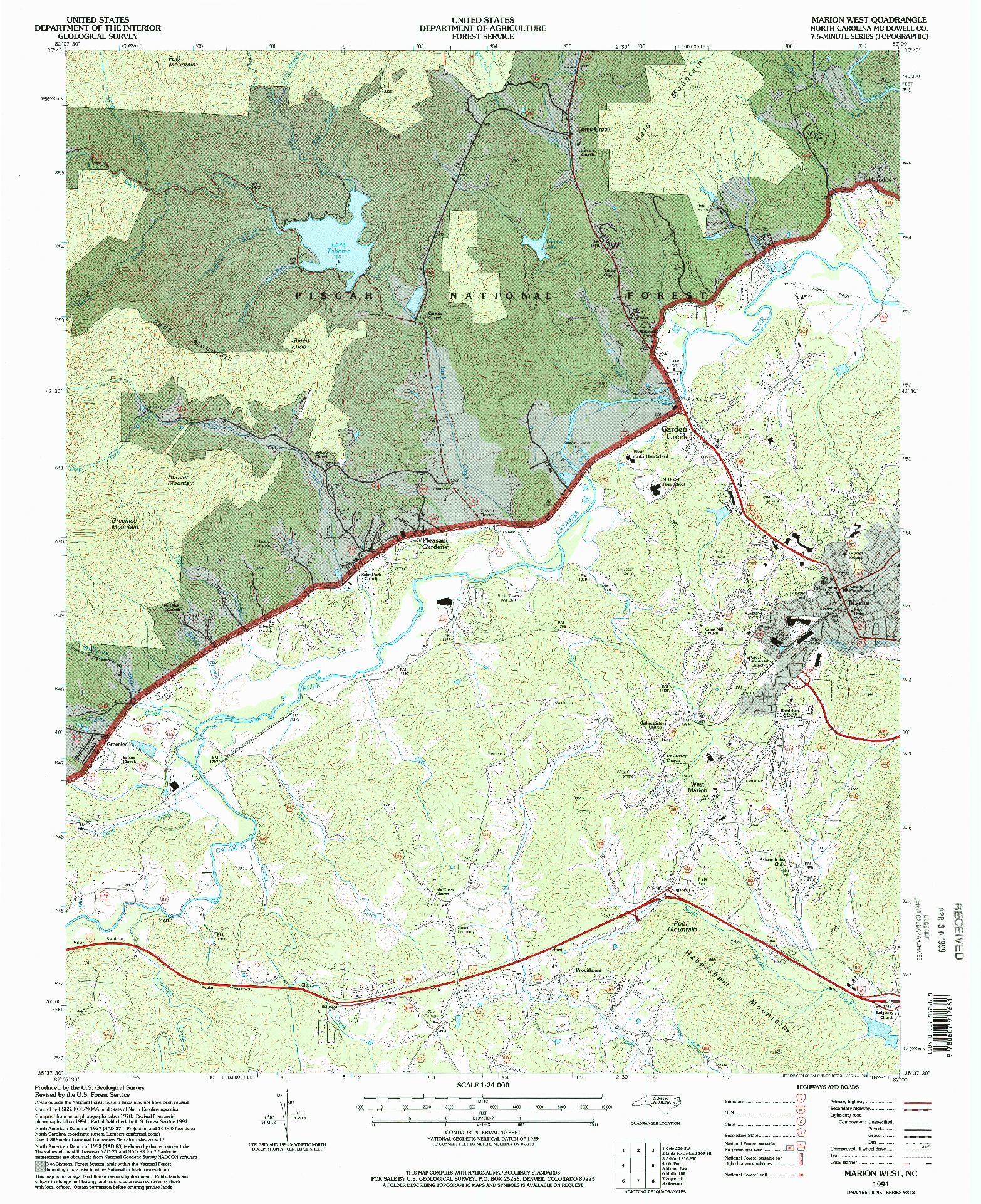 USGS 1:24000-SCALE QUADRANGLE FOR MARION WEST, NC 1994