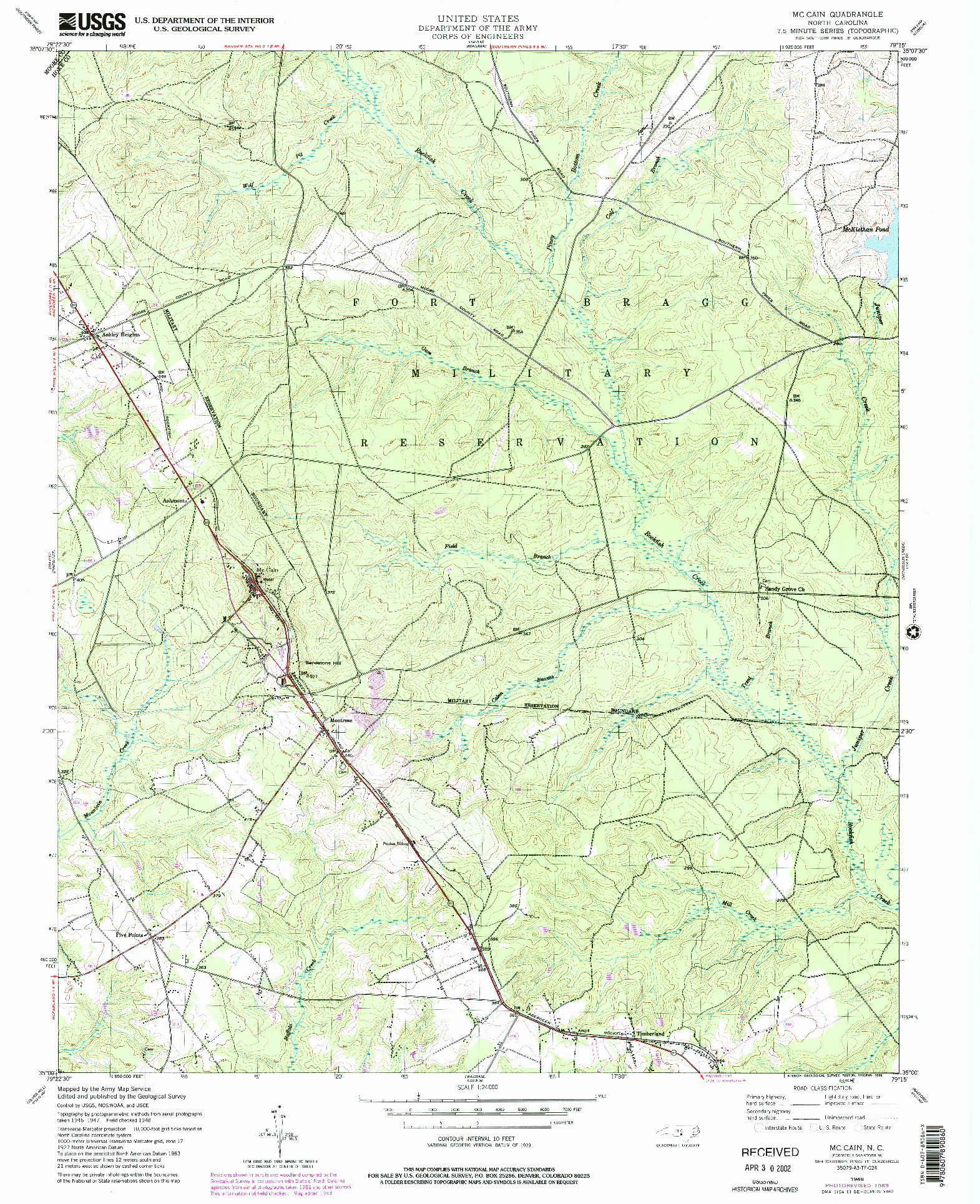 USGS 1:24000-SCALE QUADRANGLE FOR MC CAIN, NC 1948