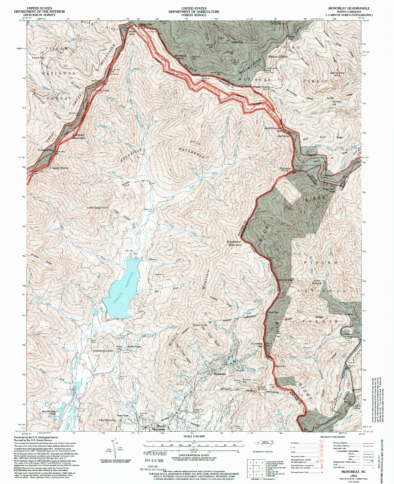 USGS 1:24000-SCALE QUADRANGLE FOR MONTREAT, NC 1994