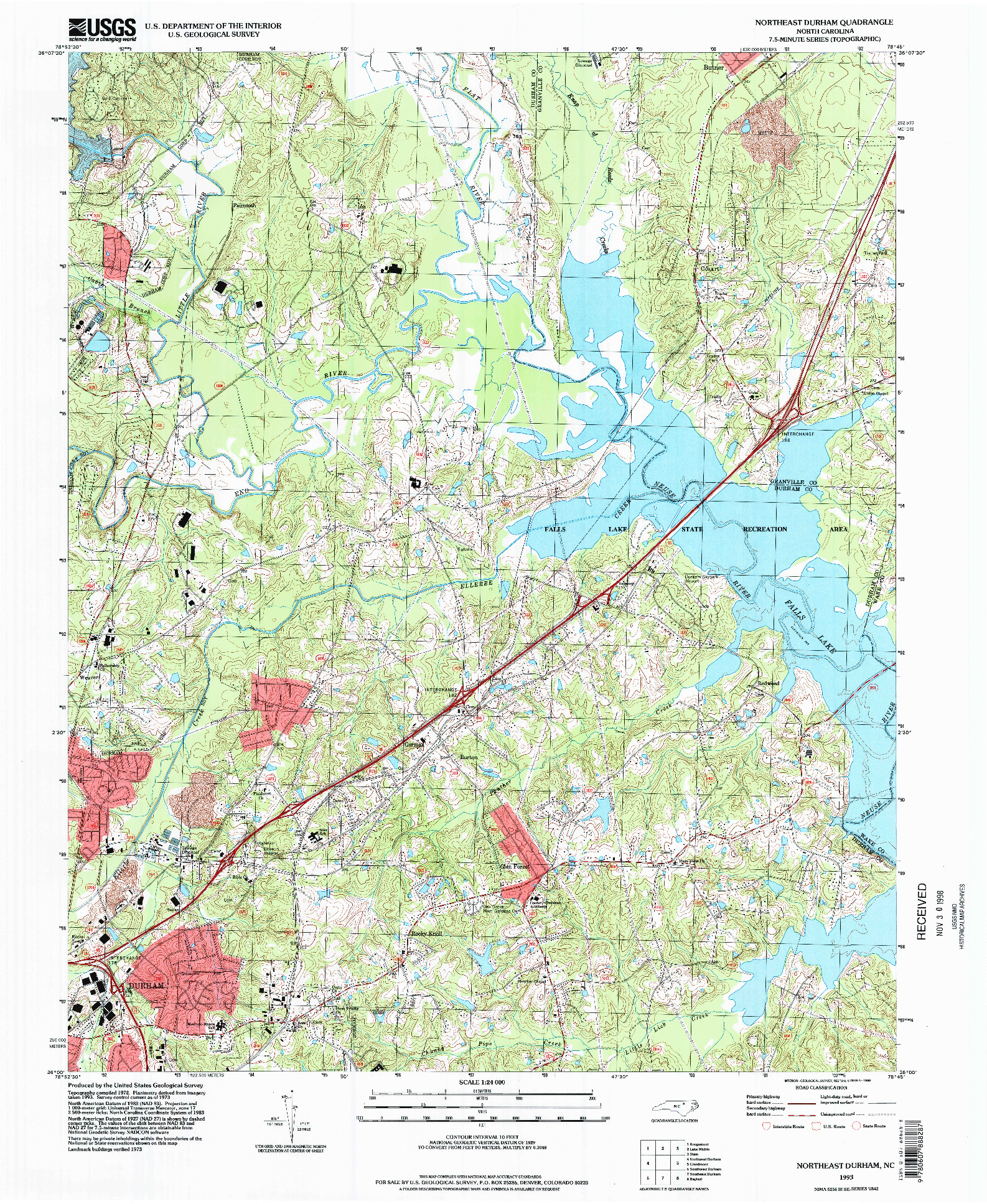 USGS 1:24000-SCALE QUADRANGLE FOR NORTHEAST DURHAM, NC 1993