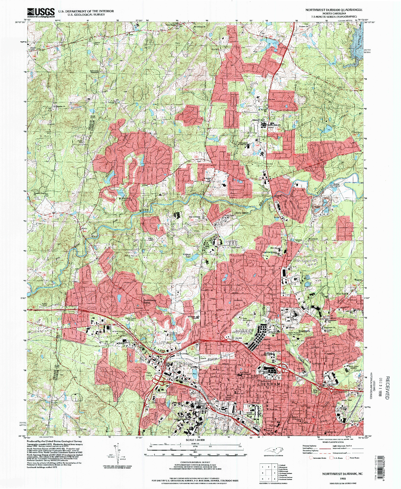 USGS 1:24000-SCALE QUADRANGLE FOR NORTHWEST DURHAM, NC 1993
