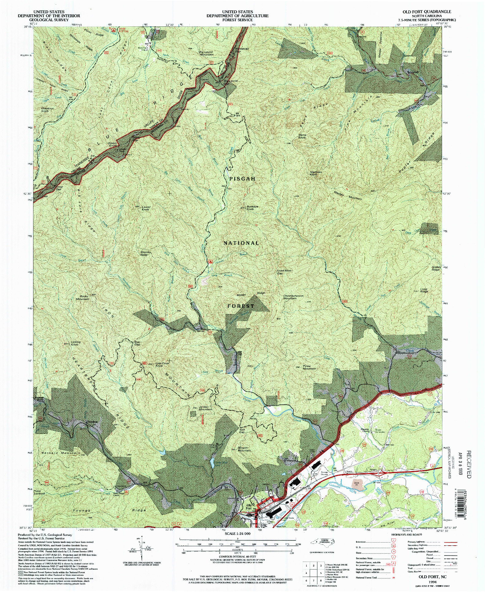USGS 1:24000-SCALE QUADRANGLE FOR OLD FORT, NC 1994