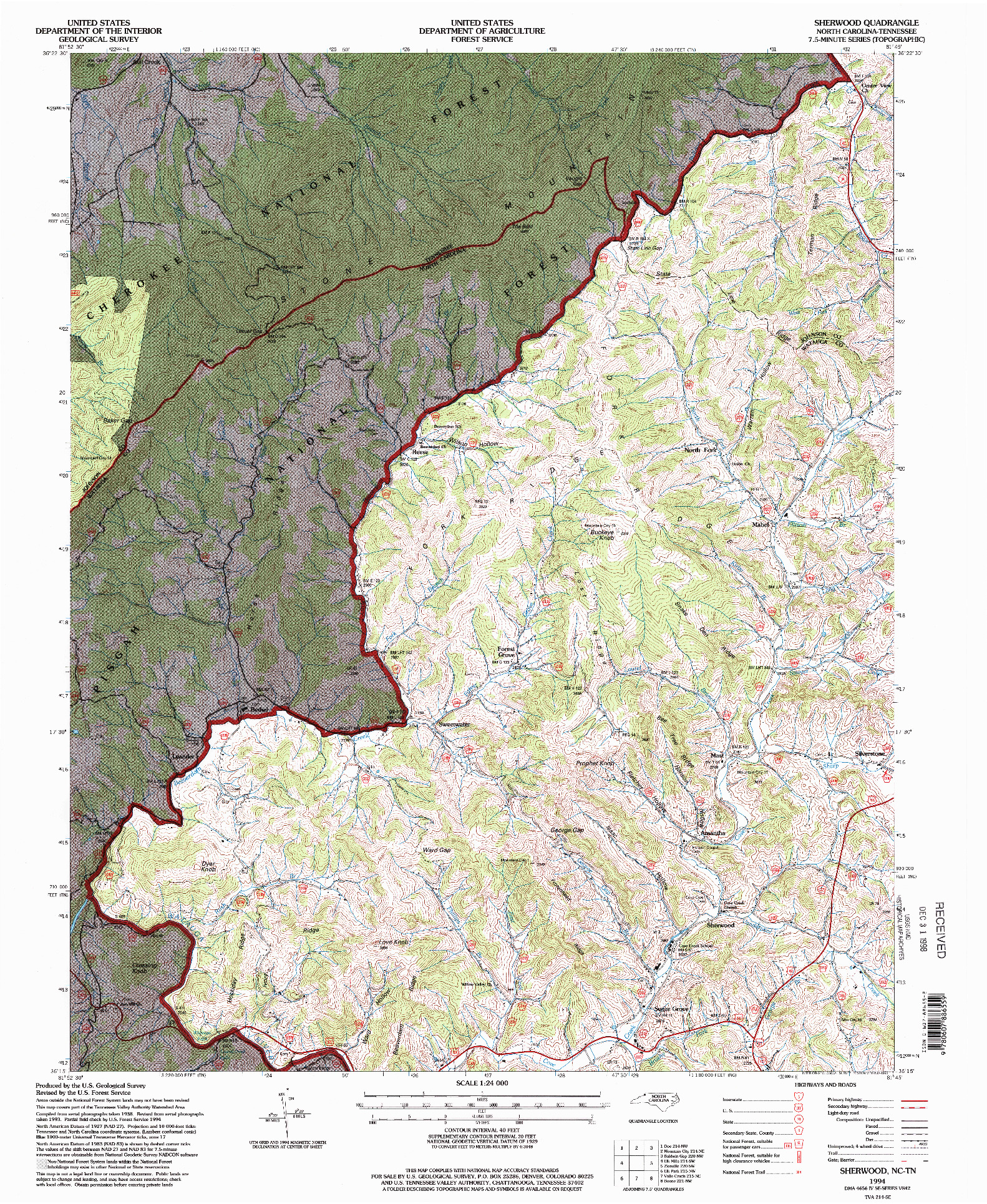 USGS 1:24000-SCALE QUADRANGLE FOR SHERWOOD, NC 1994