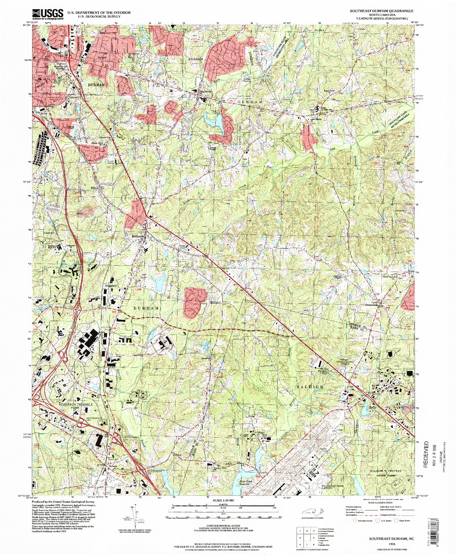 USGS 1:24000-SCALE QUADRANGLE FOR SOUTHEAST DURHAM, NC 1993