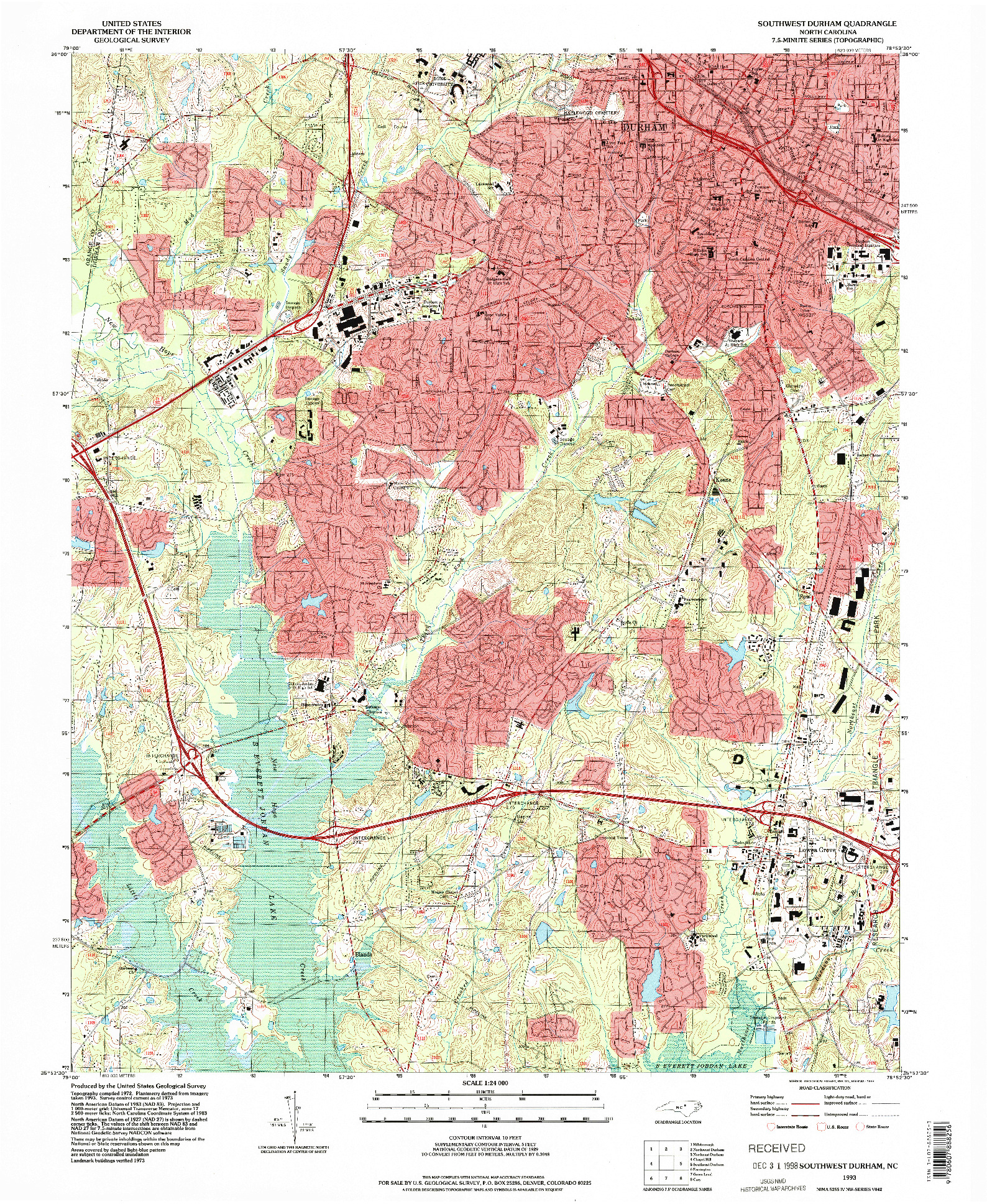 USGS 1:24000-SCALE QUADRANGLE FOR SOUTHWEST DURHAM, NC 1993