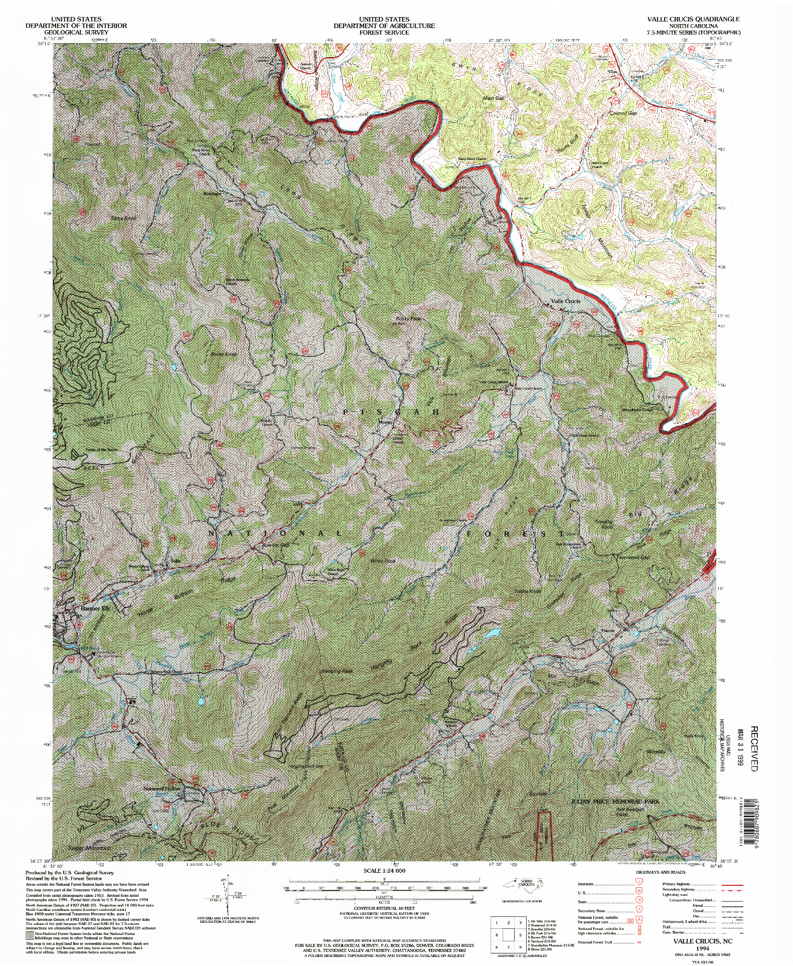 USGS 1:24000-SCALE QUADRANGLE FOR VALLE CRUCIS, NC 1994