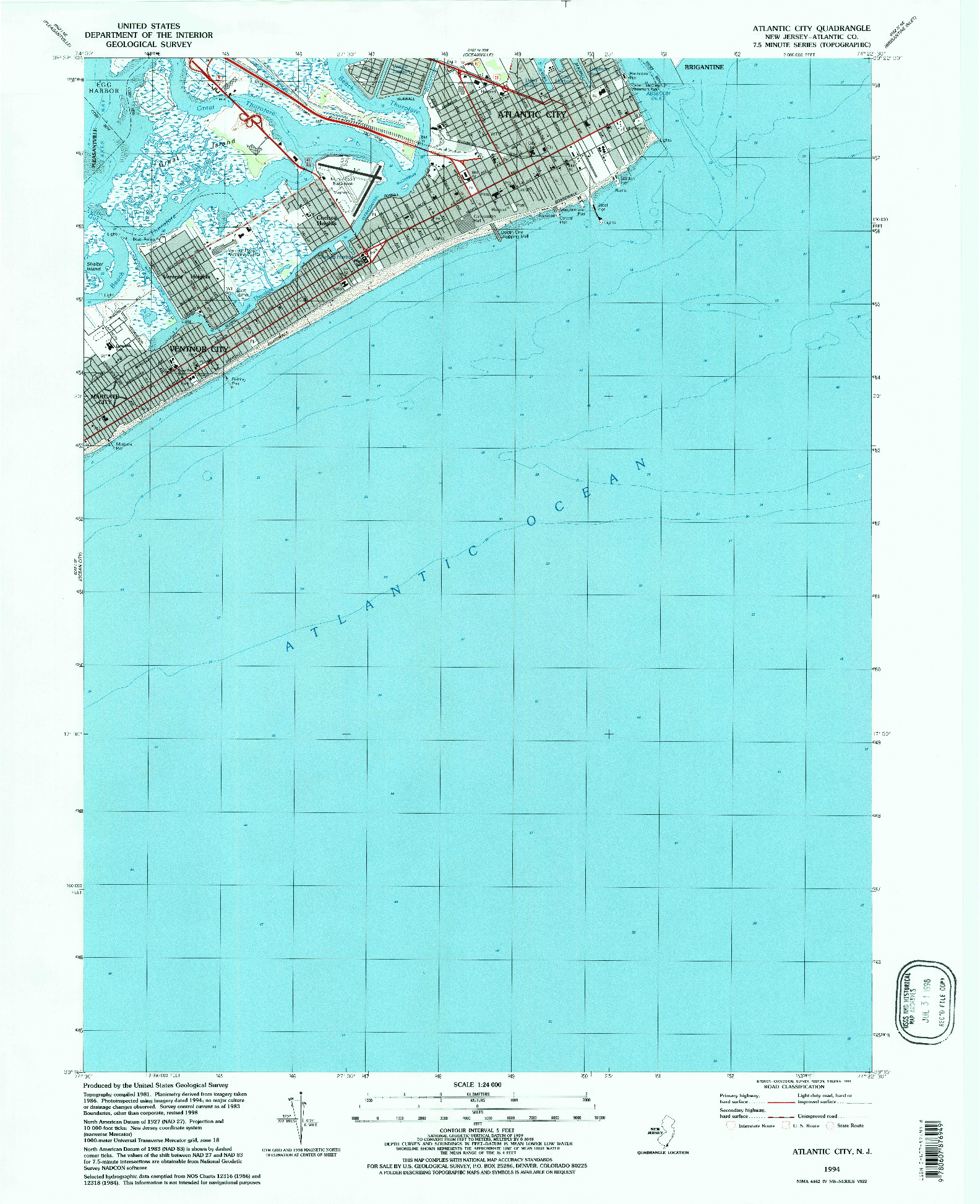 USGS 1:24000-SCALE QUADRANGLE FOR ATLANTIC CITY, NJ 1994