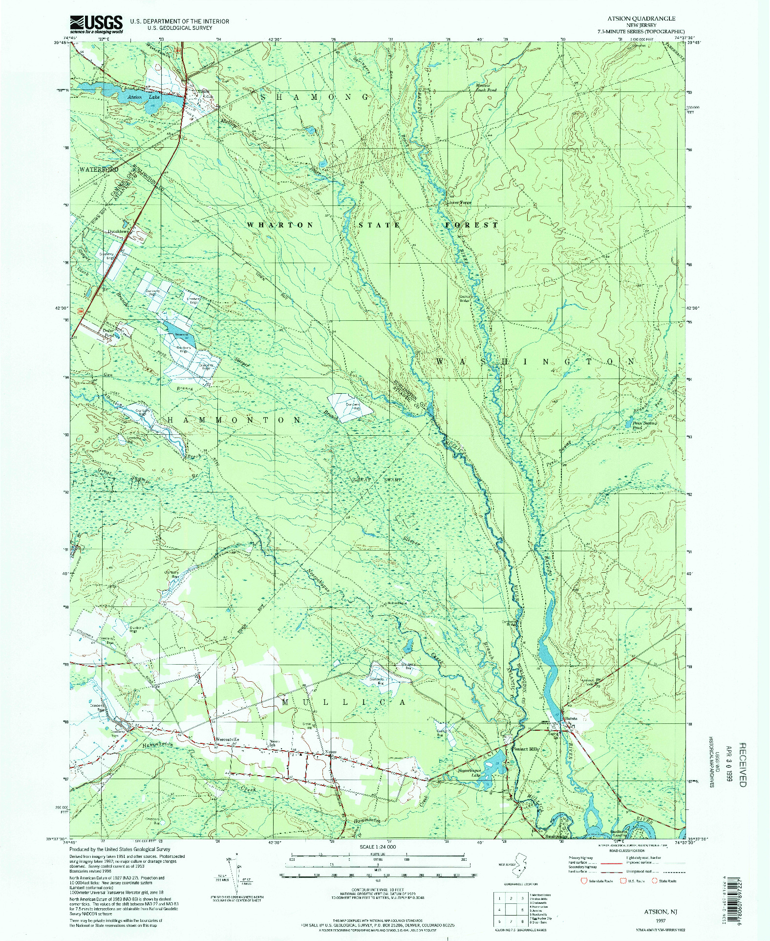 USGS 1:24000-SCALE QUADRANGLE FOR ATSION, NJ 1997