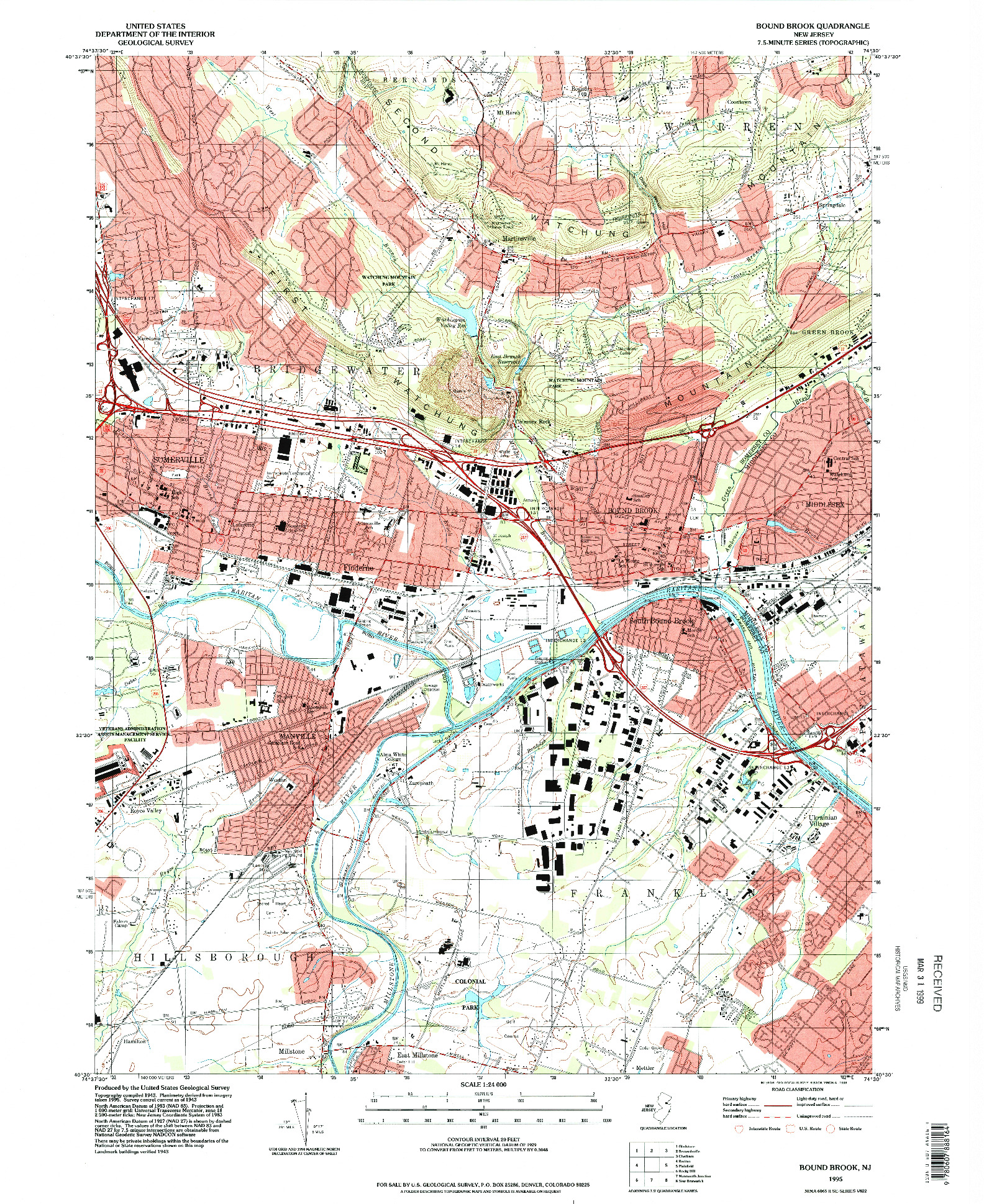 USGS 1:24000-SCALE QUADRANGLE FOR BOUND BROOK, NJ 1995