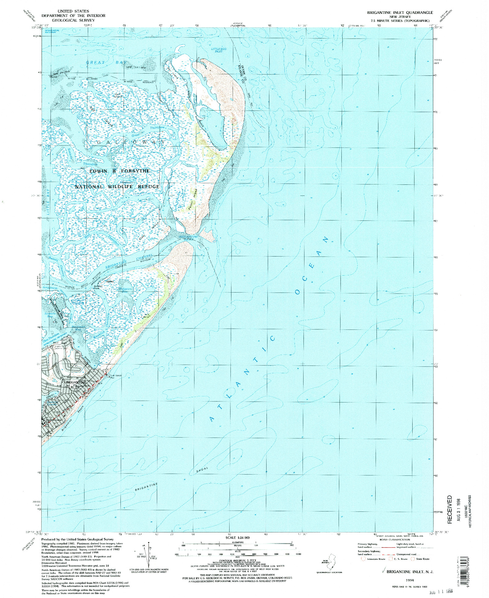 USGS 1:24000-SCALE QUADRANGLE FOR BRIGANTINE INLET, NJ 1994