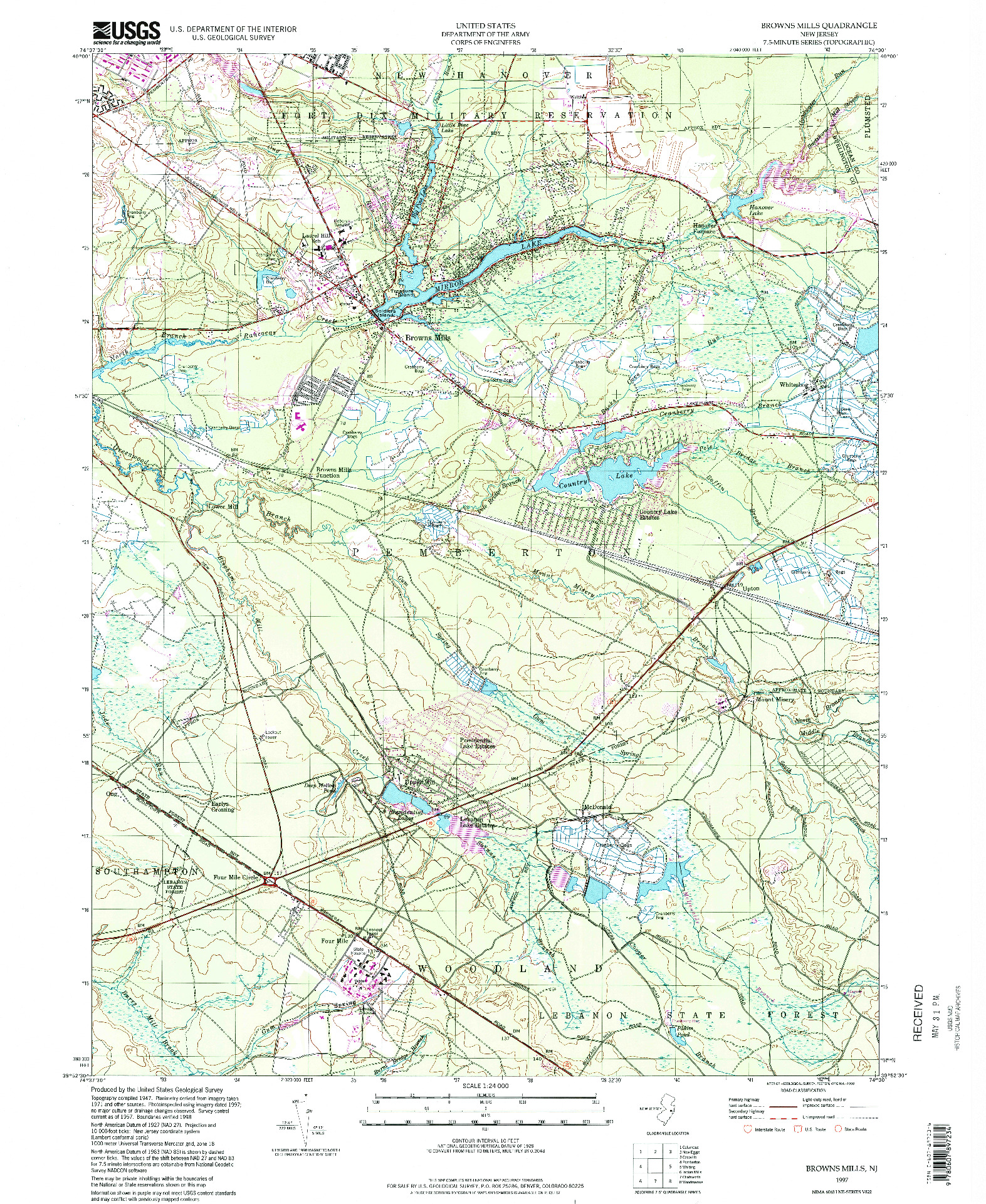 USGS 1:24000-SCALE QUADRANGLE FOR BROWNS MILLS, NJ 1997