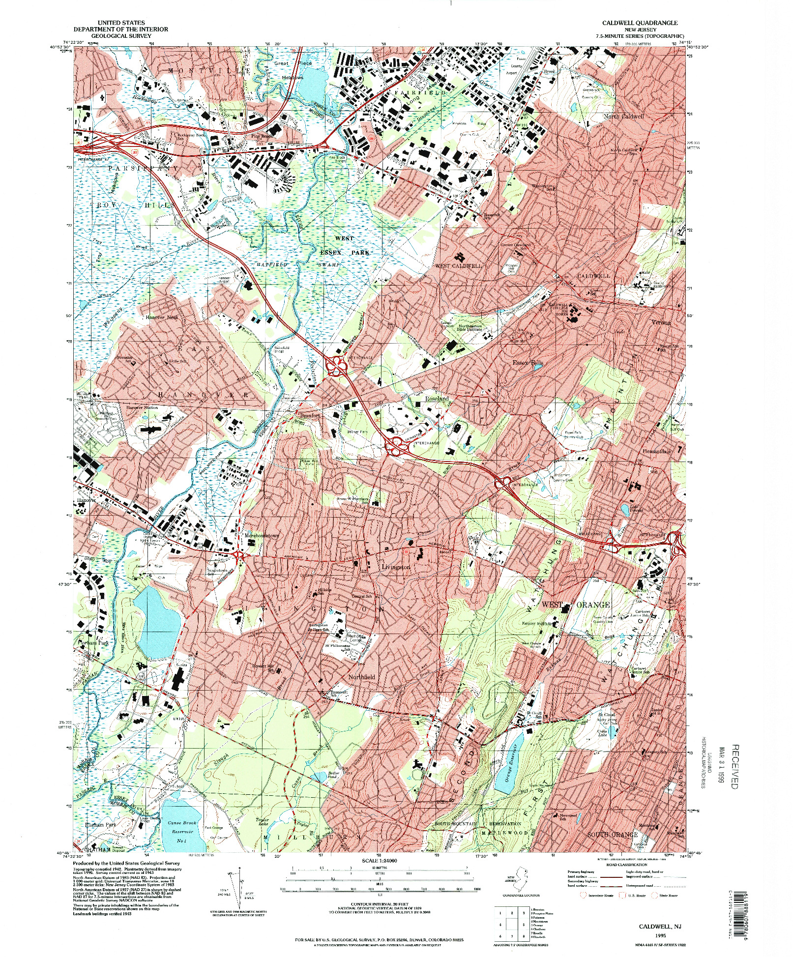 USGS 1:24000-SCALE QUADRANGLE FOR CALDWELL, NJ 1995