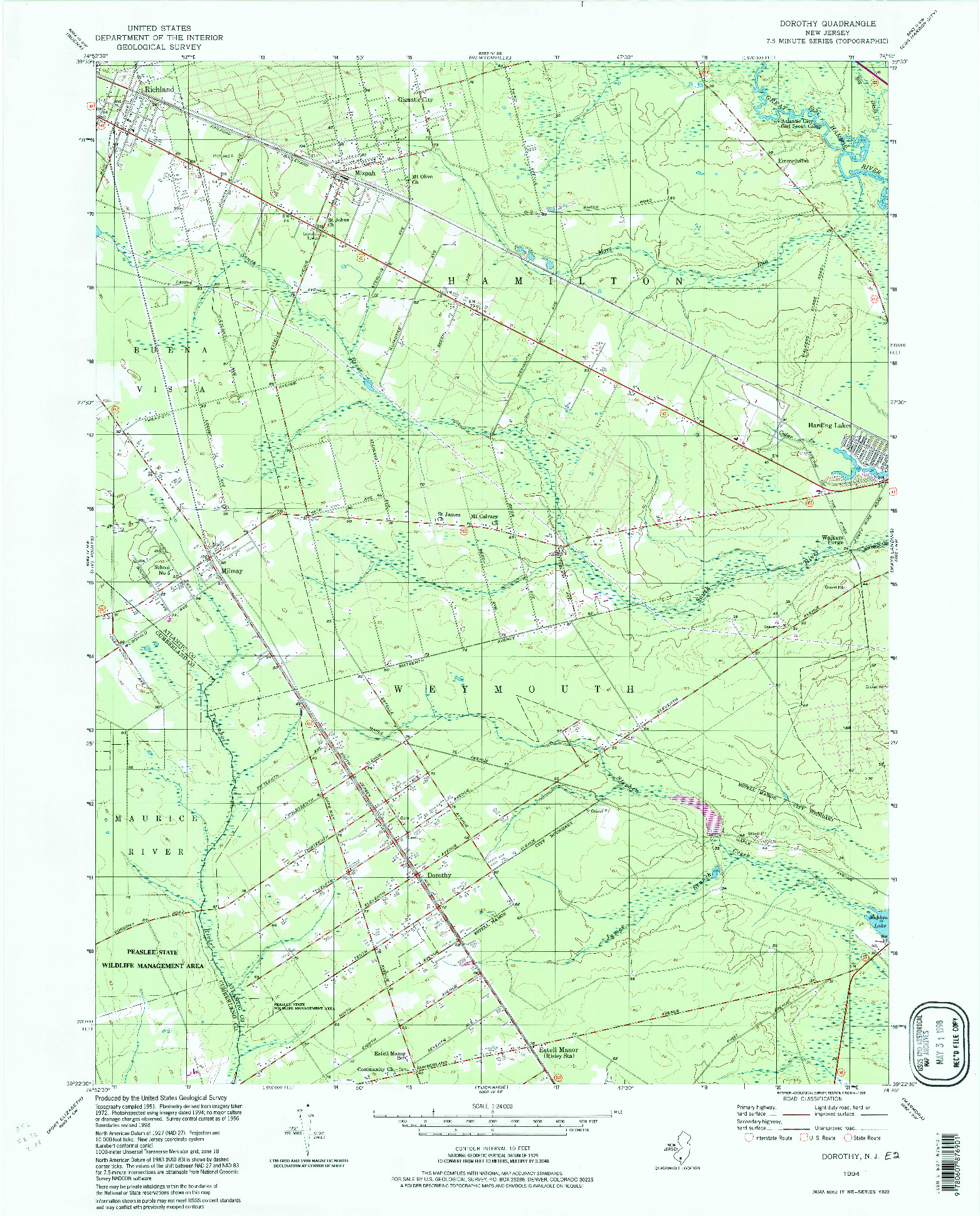 USGS 1:24000-SCALE QUADRANGLE FOR DOROTHY, NJ 1994
