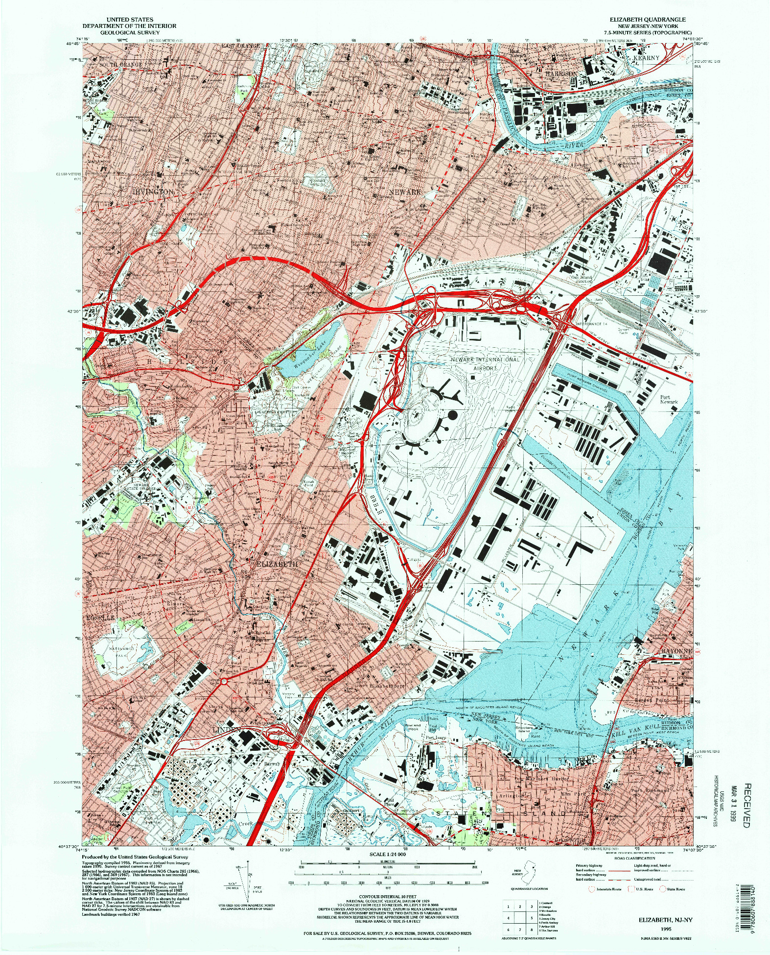 USGS 1:24000-SCALE QUADRANGLE FOR ELIZABETH, NJ 1995