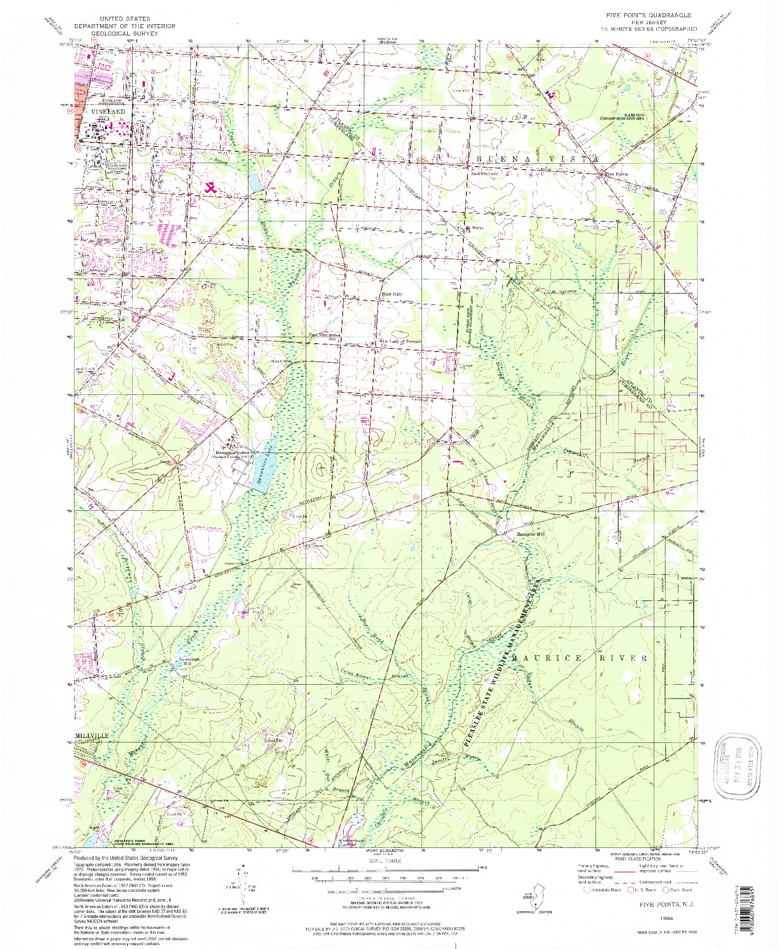 USGS 1:24000-SCALE QUADRANGLE FOR FIVE POINTS, NJ 1994