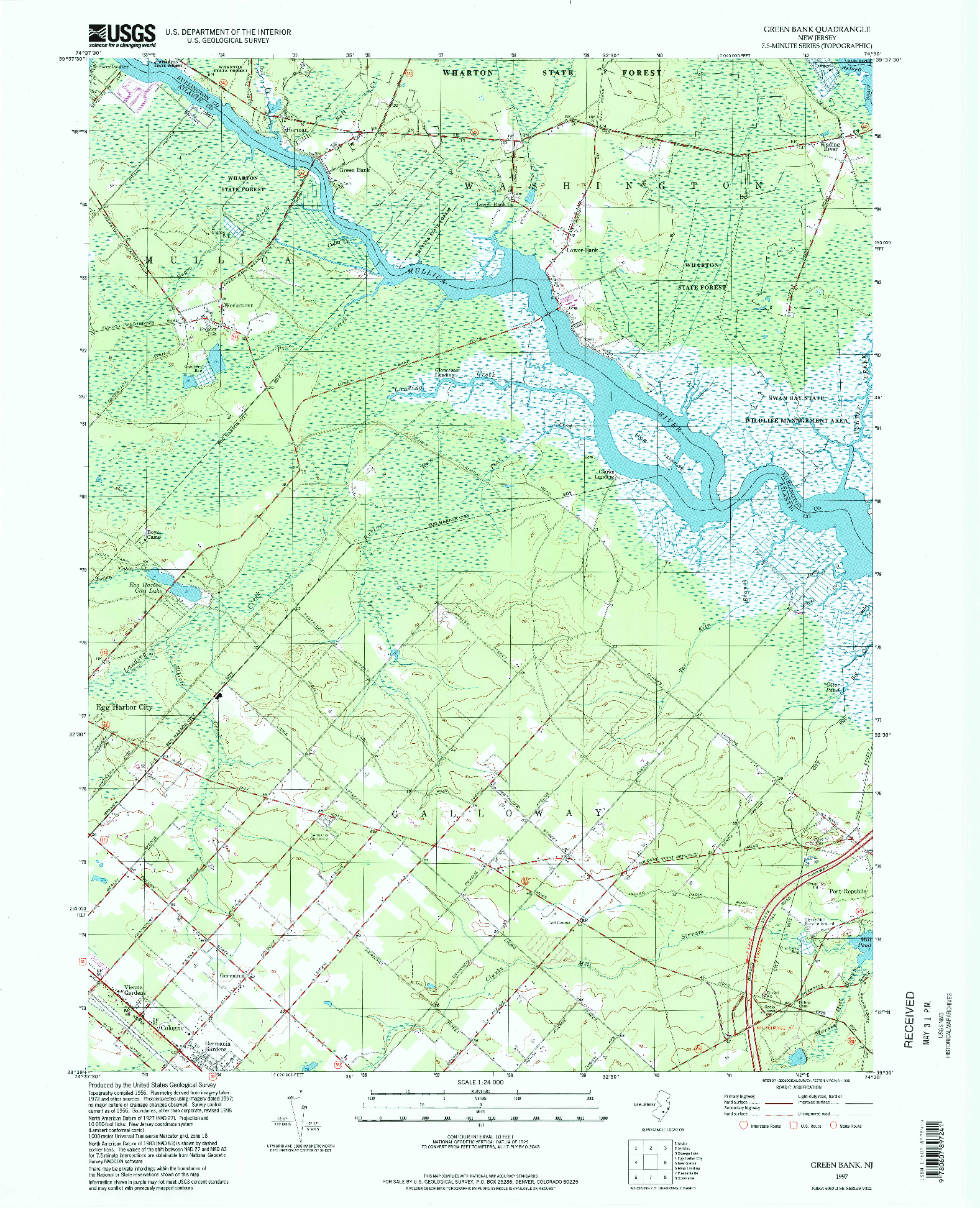 USGS 1:24000-SCALE QUADRANGLE FOR GREEN BANK, NJ 1997