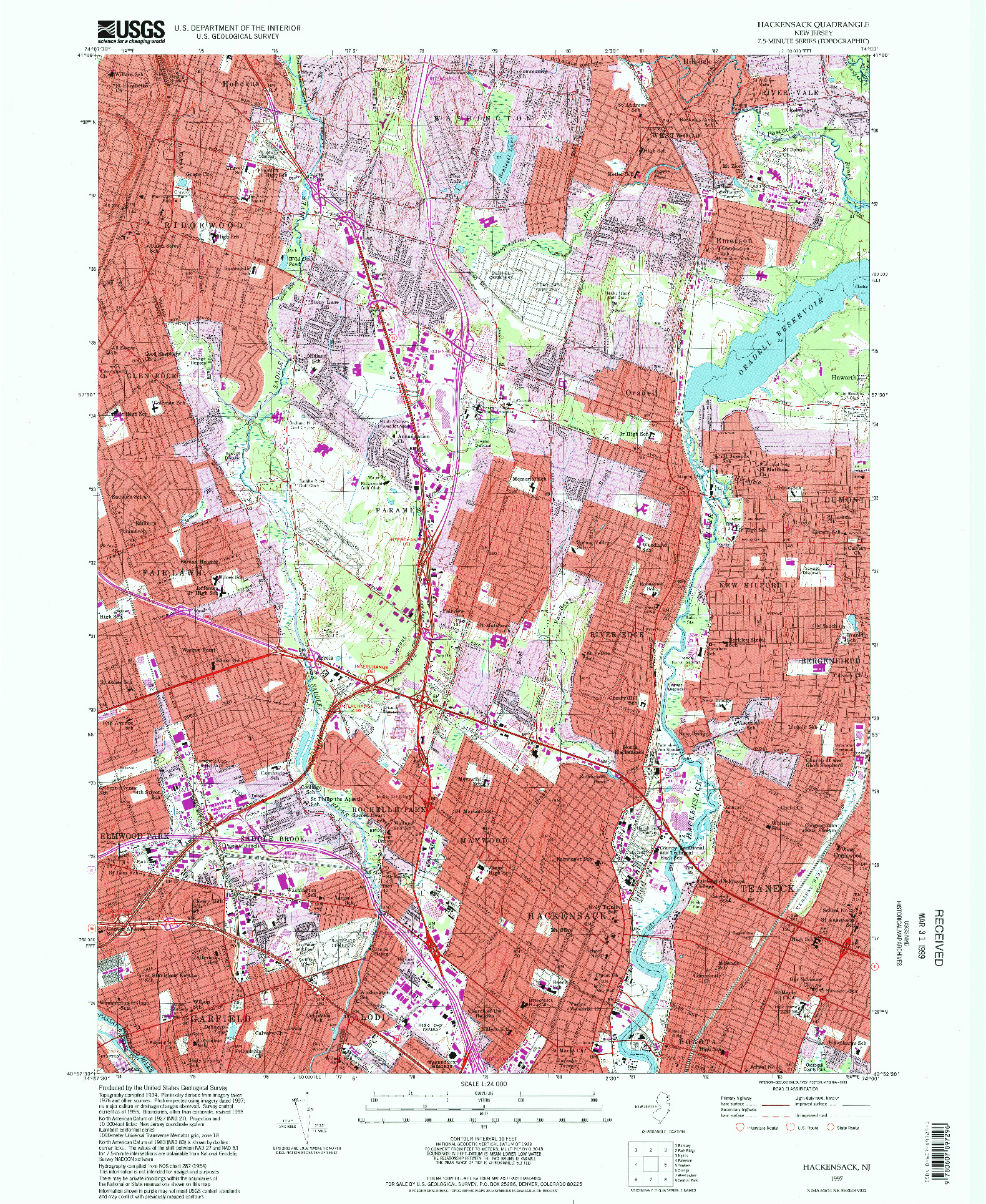 USGS 1:24000-SCALE QUADRANGLE FOR HACKENSACK, NJ 1997