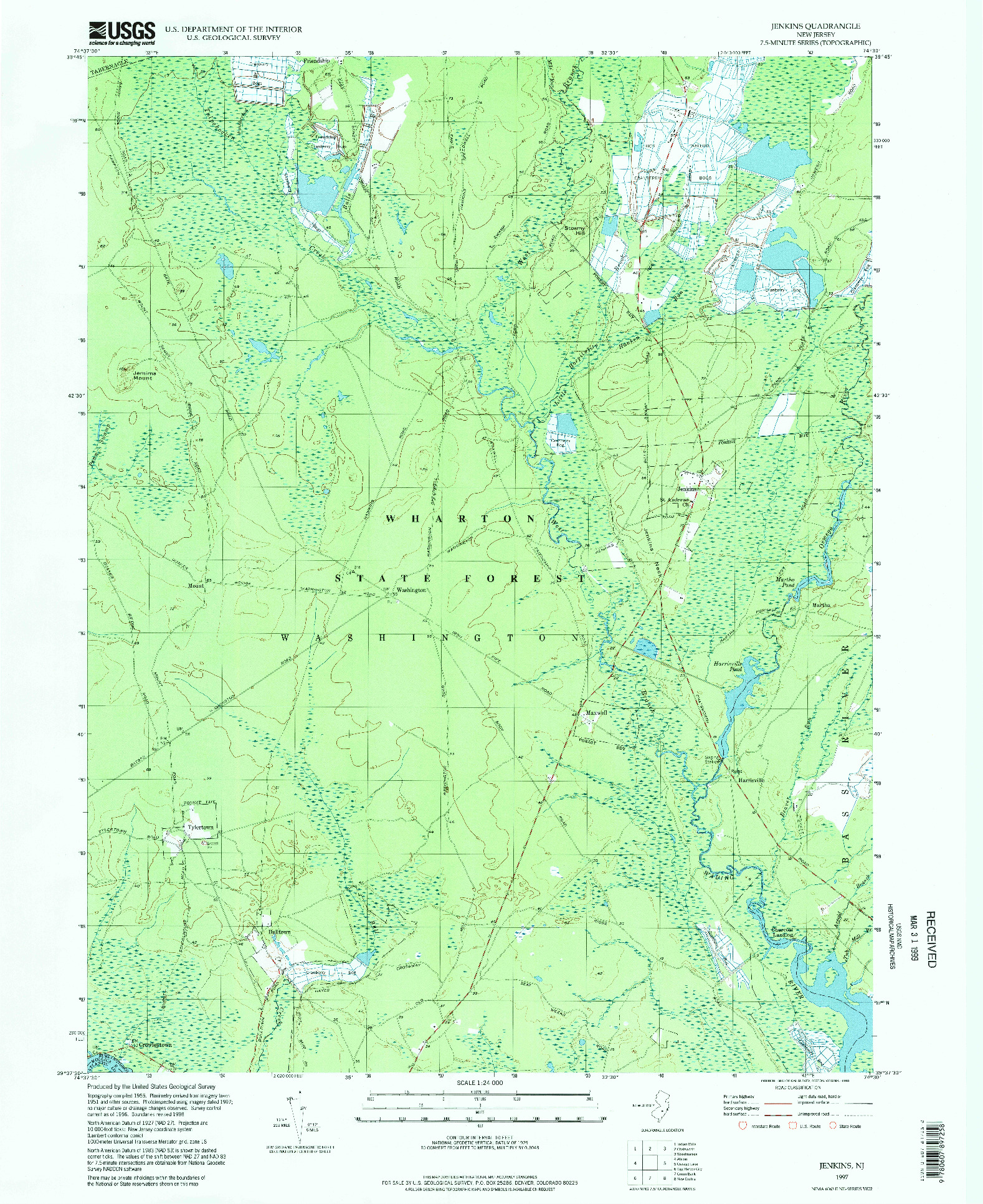 USGS 1:24000-SCALE QUADRANGLE FOR JENKINS, NJ 1997