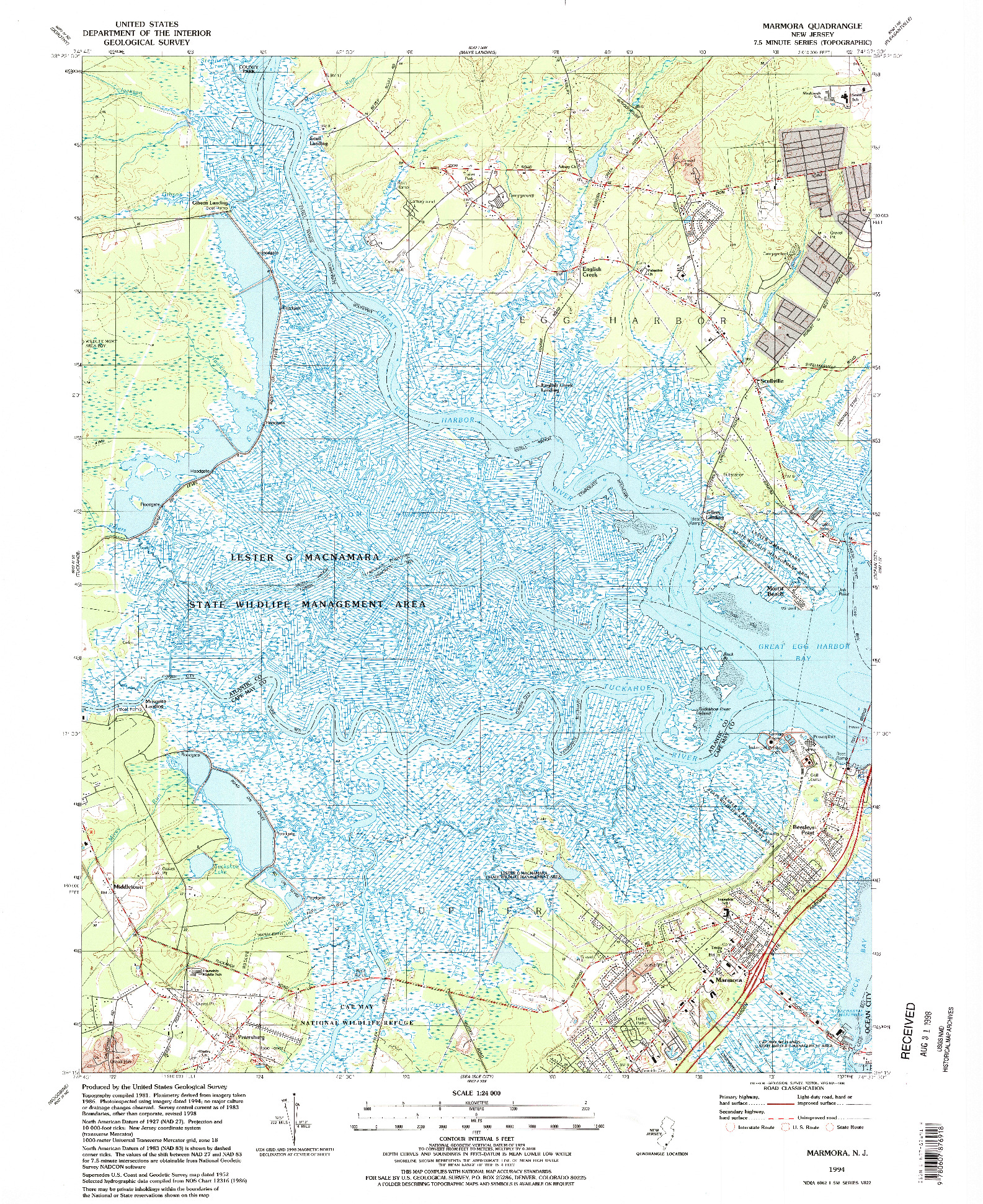 USGS 1:24000-SCALE QUADRANGLE FOR MARMORA, NJ 1994