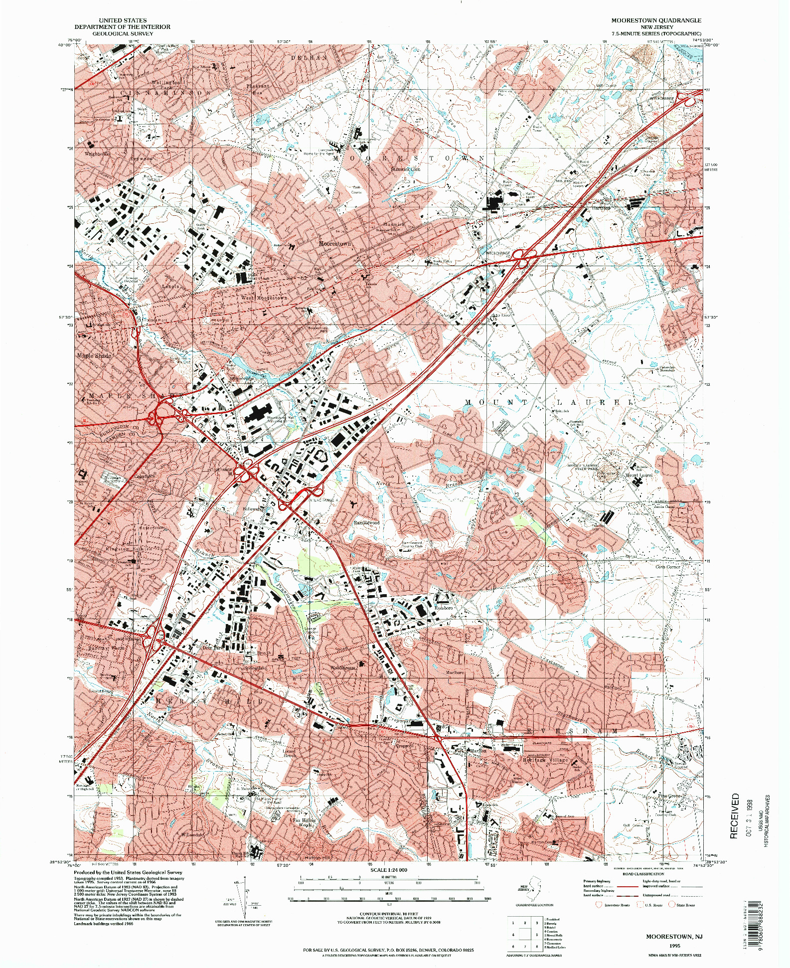 USGS 1:24000-SCALE QUADRANGLE FOR MOORESTOWN, NJ 1995