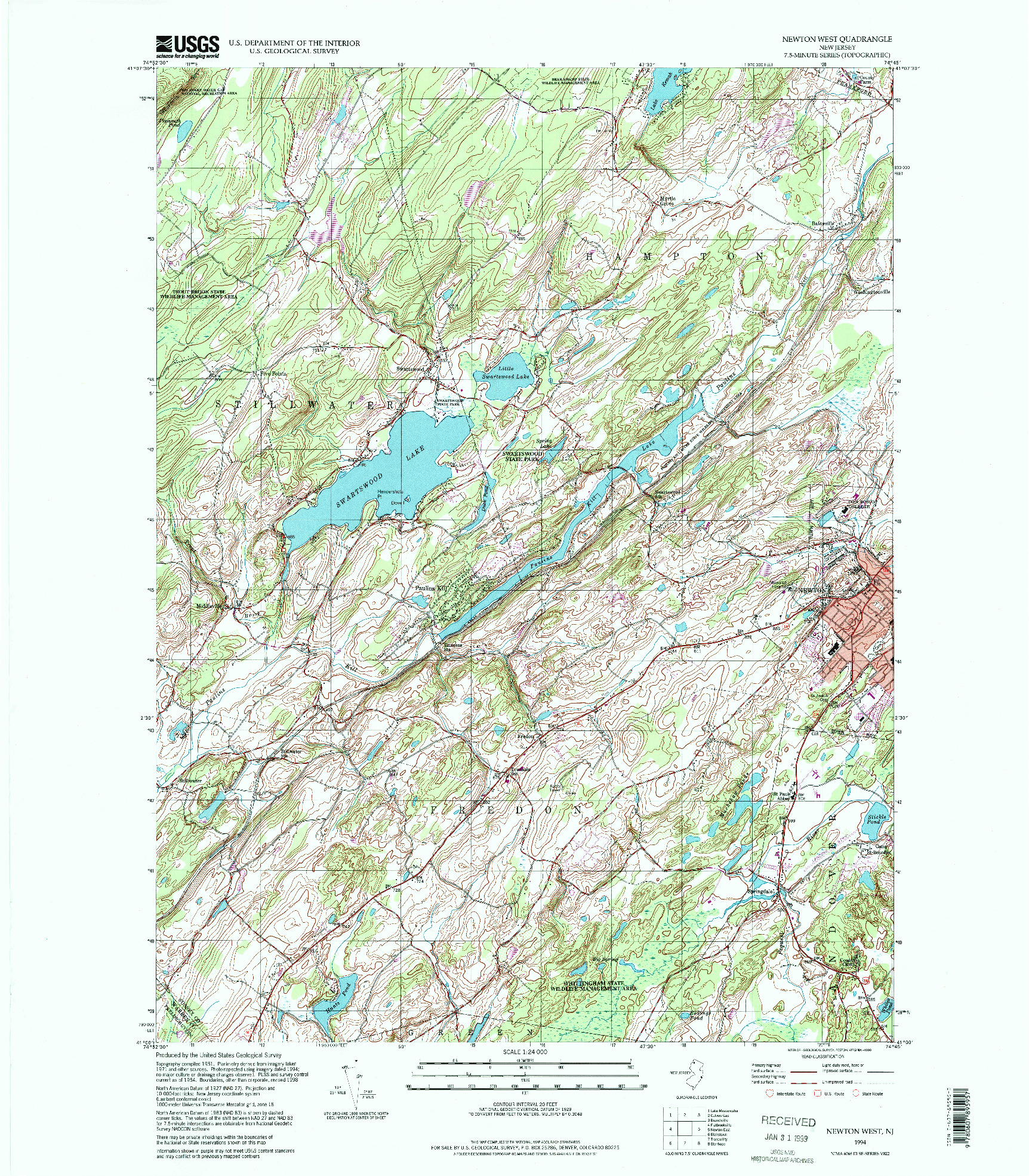 USGS 1:24000-SCALE QUADRANGLE FOR NEWTON WEST, NJ 1994