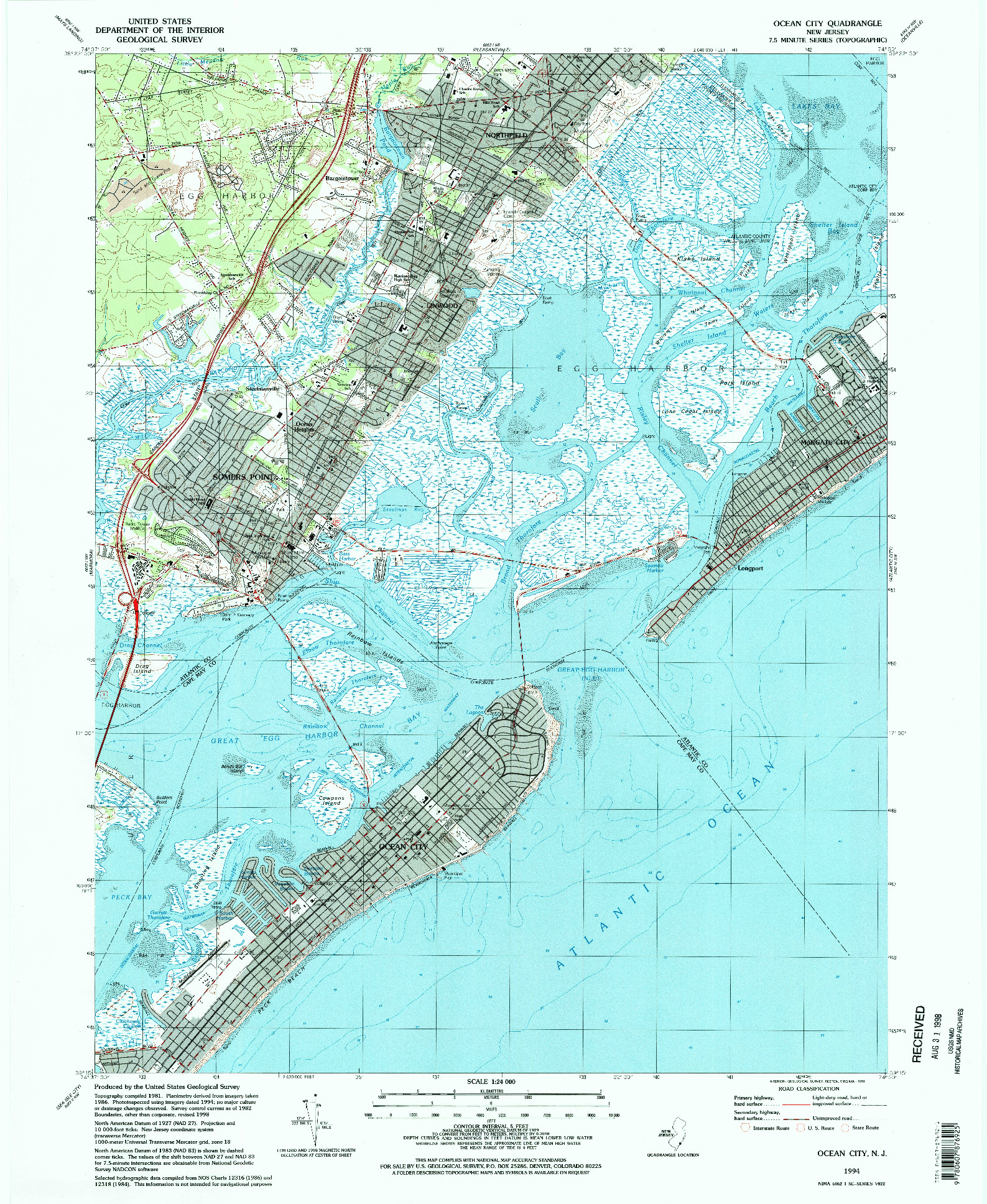 USGS 1:24000-SCALE QUADRANGLE FOR OCEAN CITY, NJ 1994