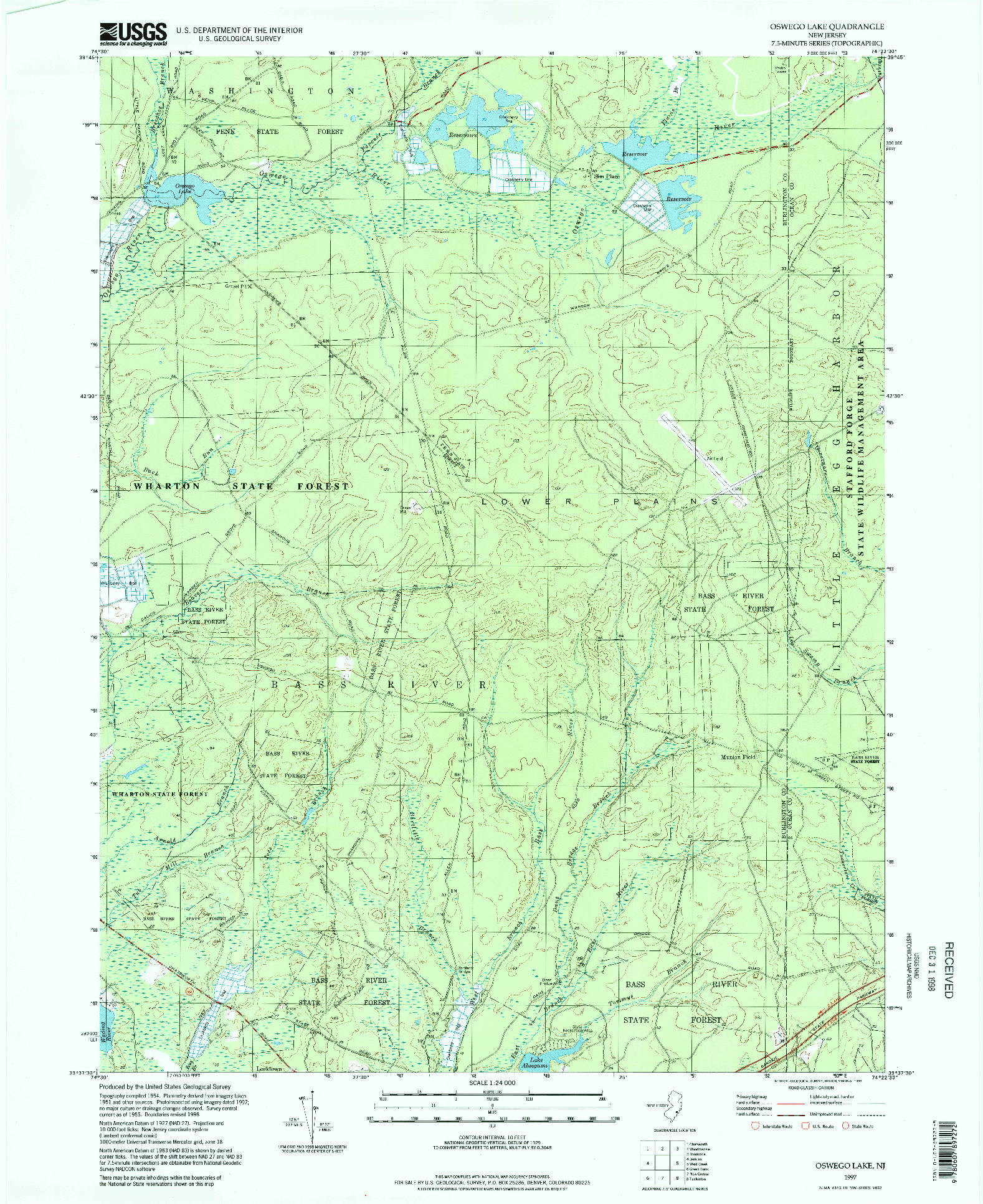 USGS 1:24000-SCALE QUADRANGLE FOR OSWEGO LAKE, NJ 1997