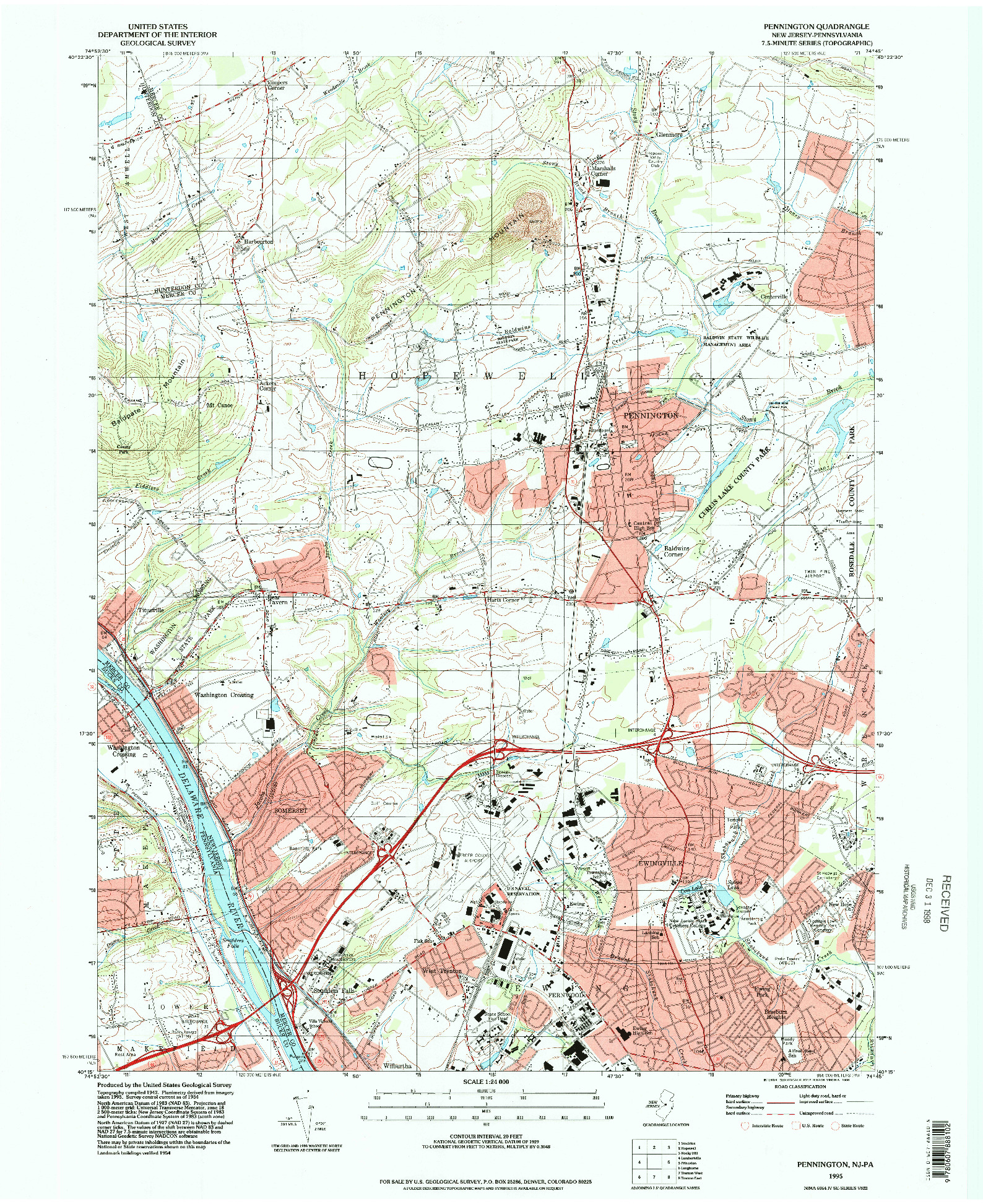 USGS 1:24000-SCALE QUADRANGLE FOR PENNINGTON, NJ 1995
