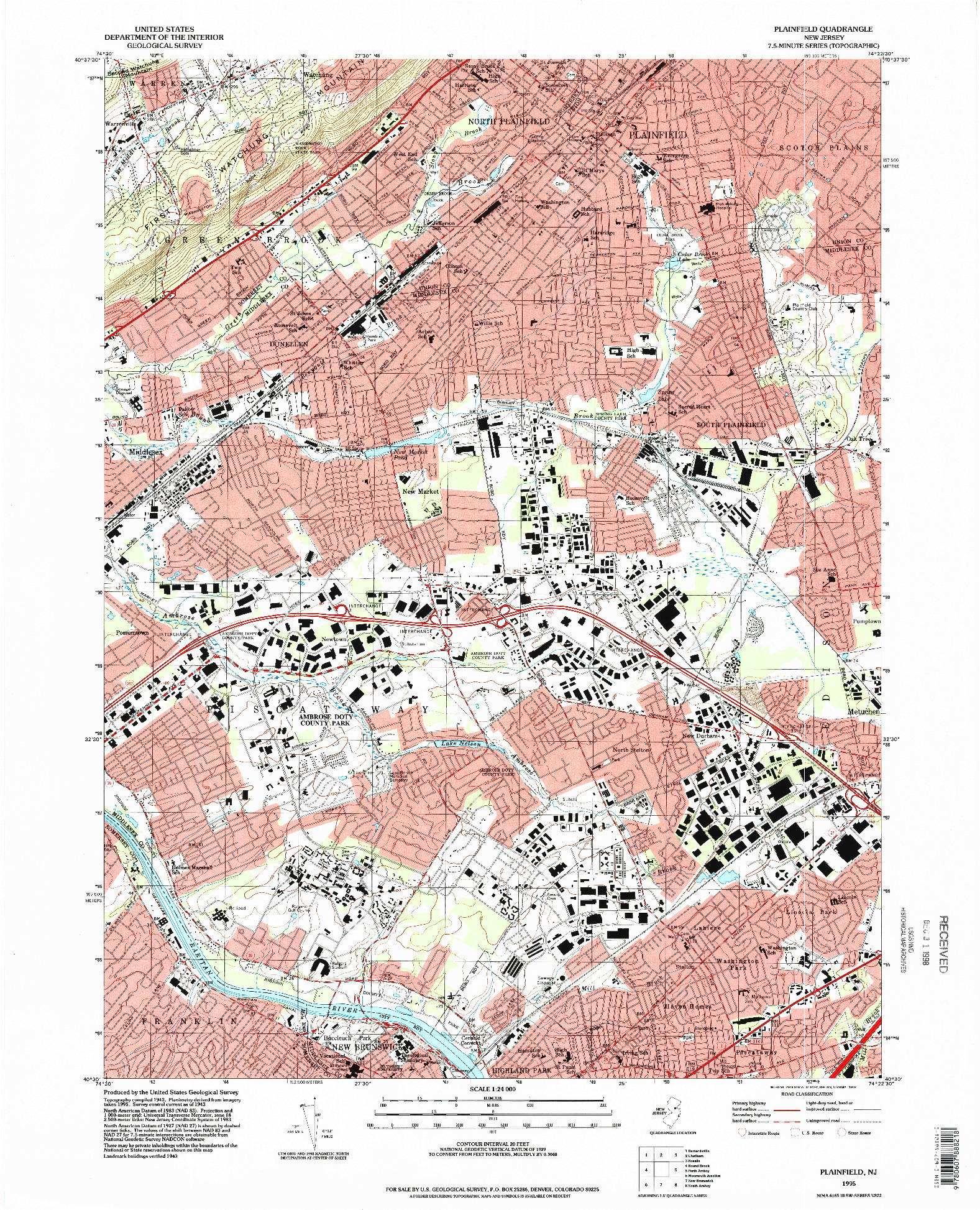 USGS 1:24000-SCALE QUADRANGLE FOR PLAINFIELD, NJ 1995