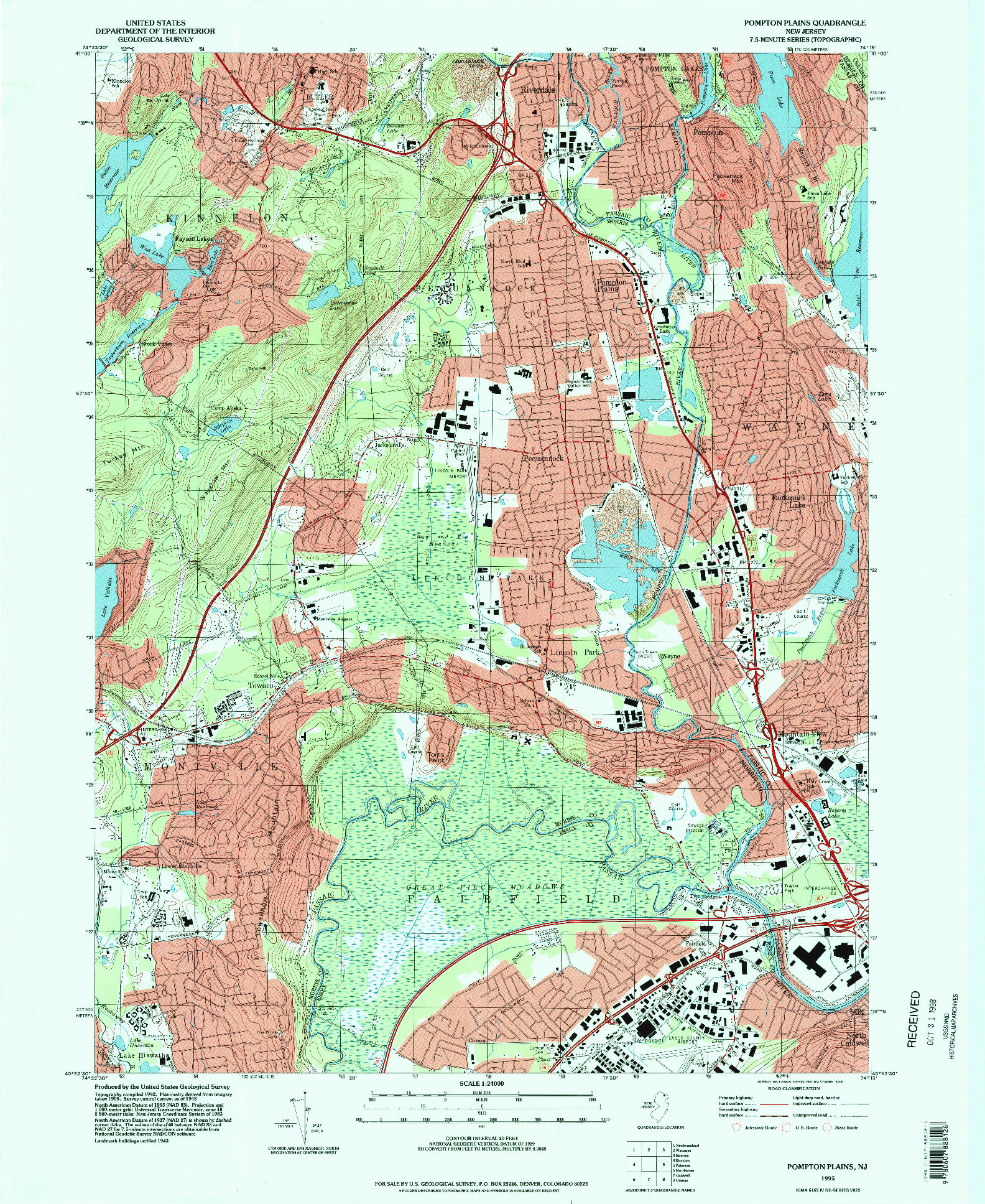 USGS 1:24000-SCALE QUADRANGLE FOR POMPTON PLAINS, NJ 1995